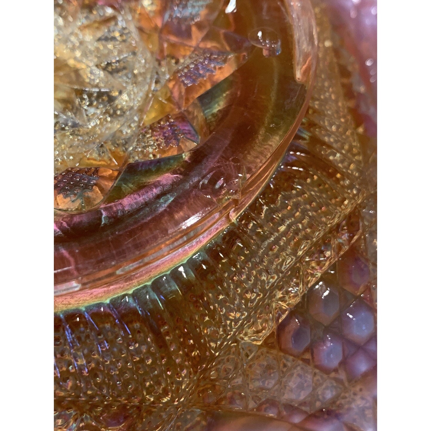EAGP Dugan Glass Marigold Carnival Peach Opalescent Ski Star Master Bowl As-Is
