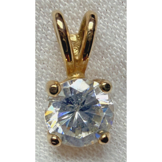 Vintage Gold Vermeil Cubic Zirconia Solitaire Sterling Silver Pendant