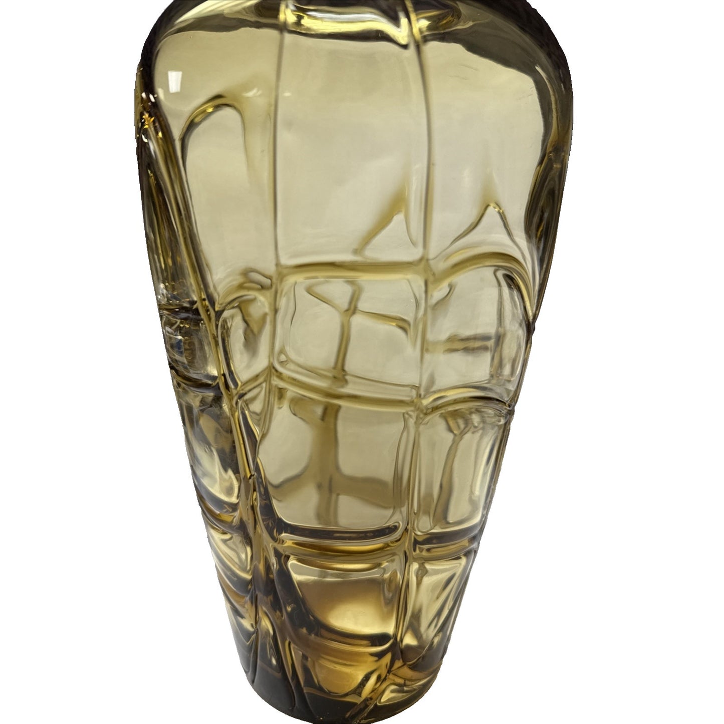 MCM Amber Blown Art Glass Vase Webbed Spider Vine Threaded Abstract