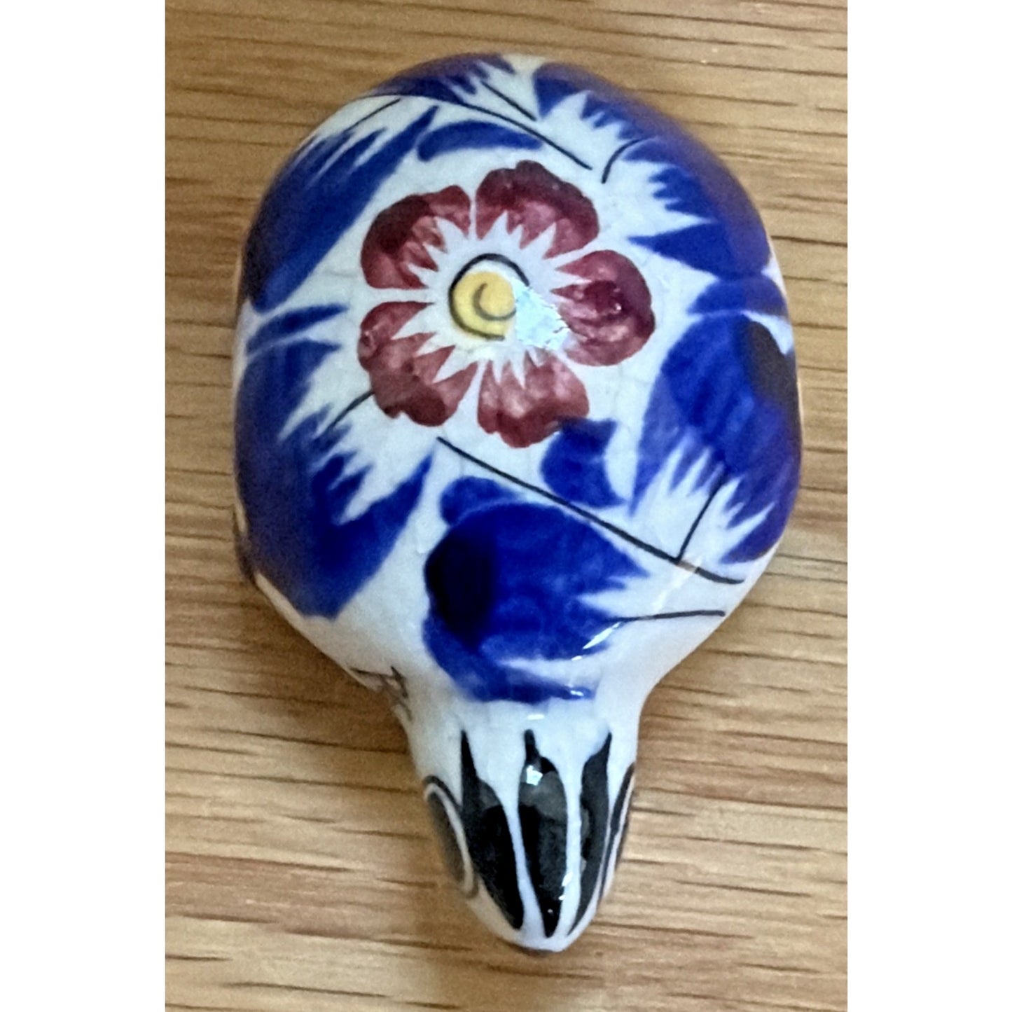 Vtg Mexican Tonala Pottery Mini Turtle Hand Painted Glazed Floral Signed As Is
