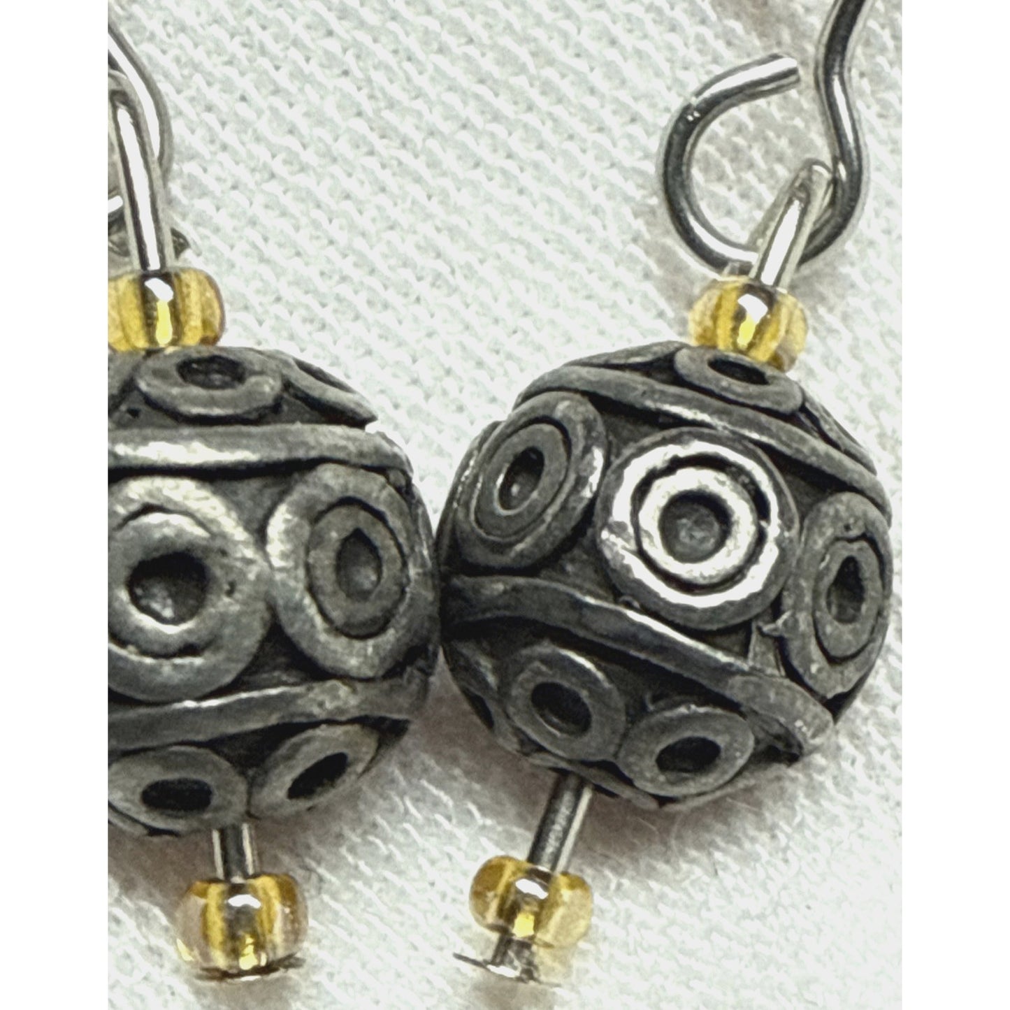 Vintage Sterling Silver Round Ball Bead Drop Earrings Bali Wire Moroccan