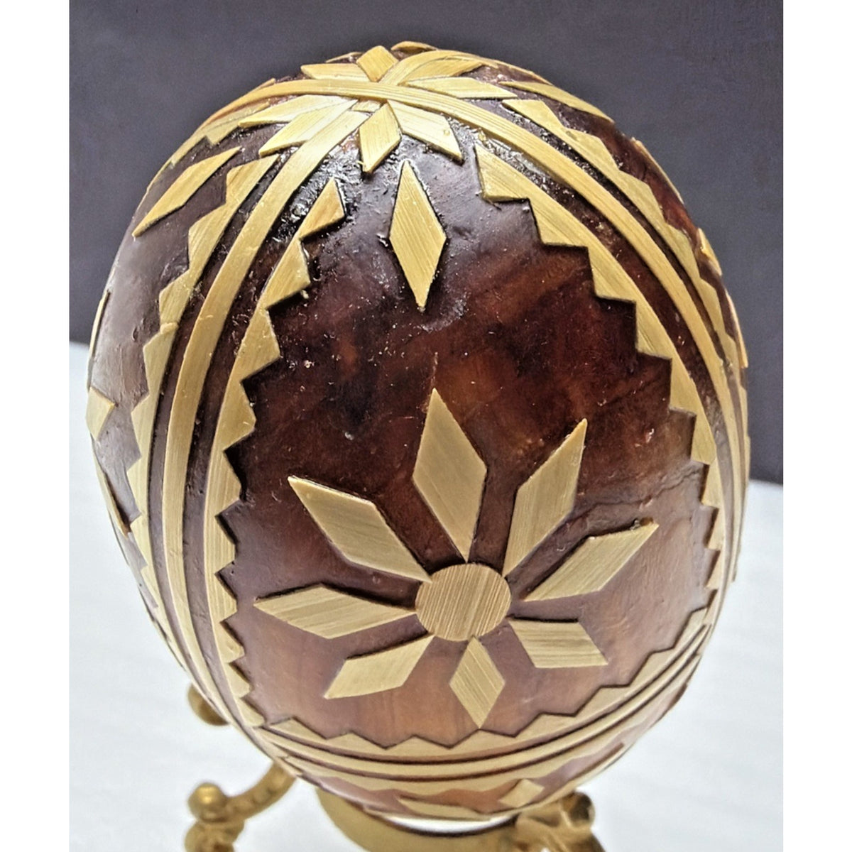 Pysanka Wooden Easter Egg Ukrainian Pysanky Carved Straw Starburst Trypillian