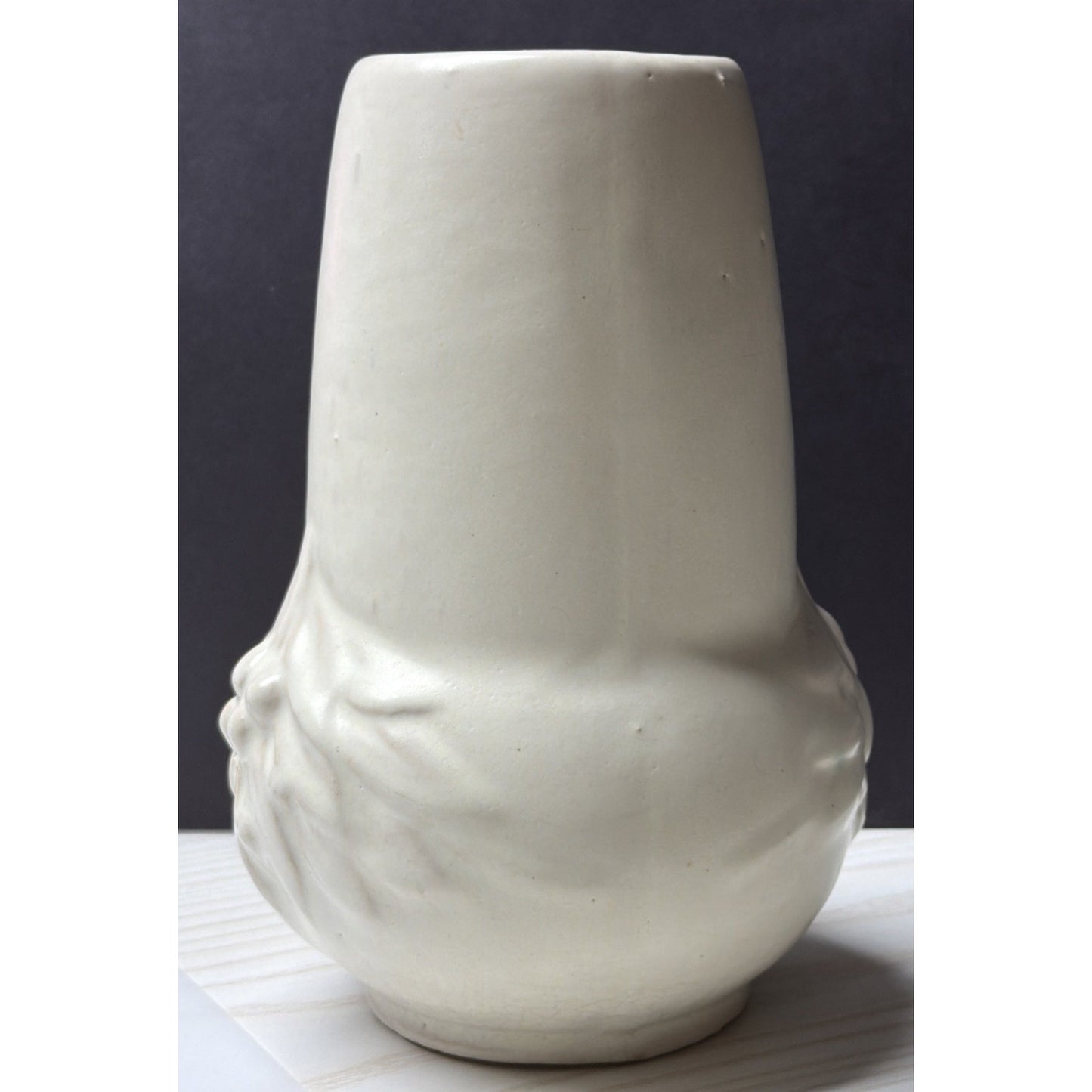 Old McCoy Pottery Stoneware Matte White Glaze Leaves and Berries Stovepipe Vase