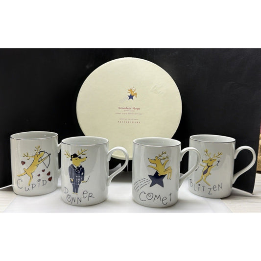 Pottery Barn Set of 4 Reindeer Mugs Box Williams Sonoma Comet Donner Blitzen Cup