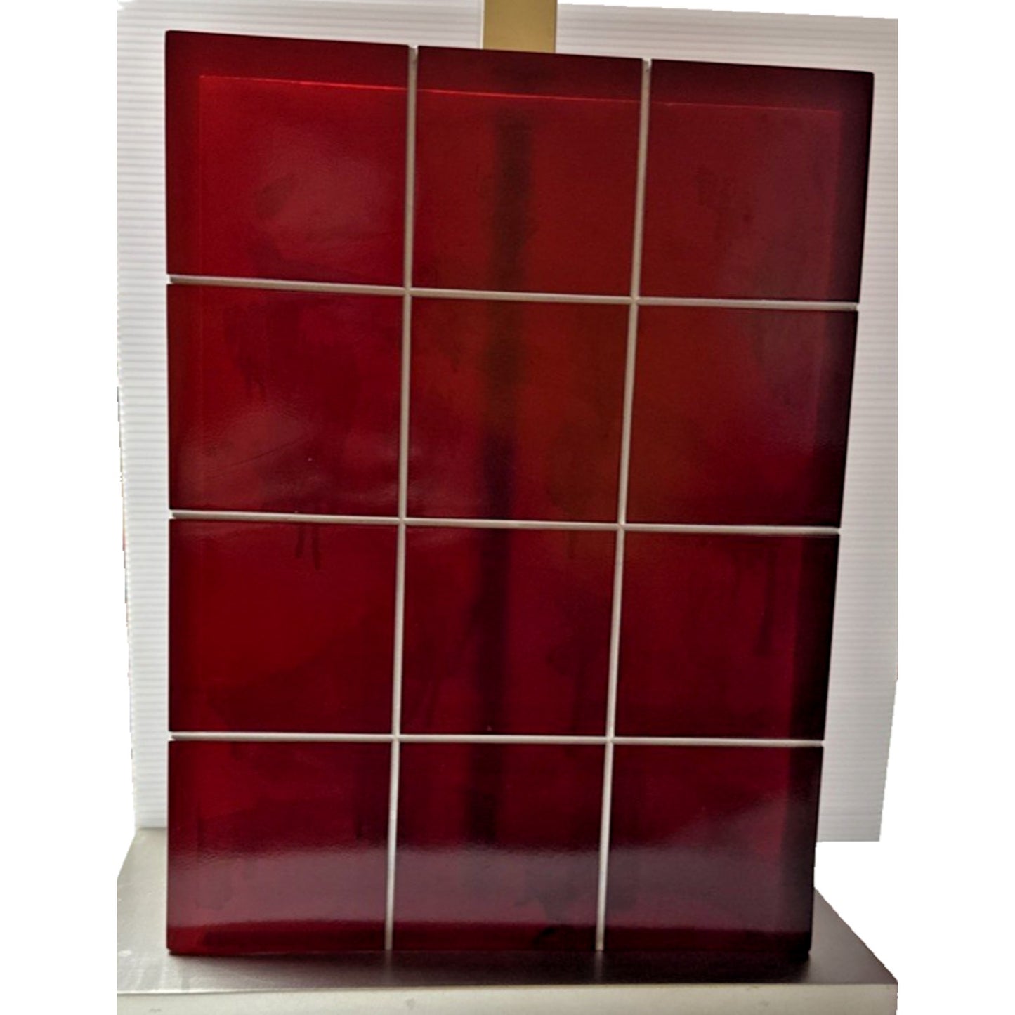 Vintage Modern Geometric Red Lucite Block Acrylic Stacked Lamp Metal Base As Is