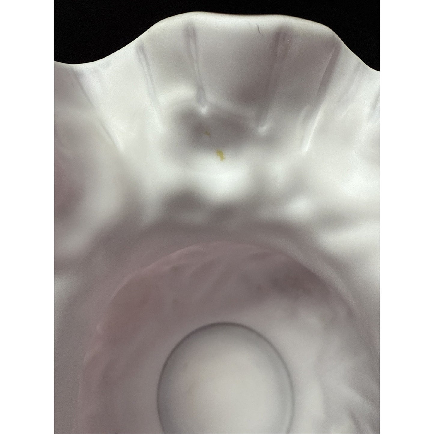 Vintage Fenton LG Wright Embossed Puffy Rose Pink Overlay White Satin Vase As-Is