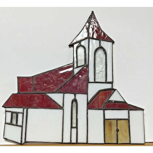 Vintage Stained Glass Church Suncatcher Red Slag Crackle Amber