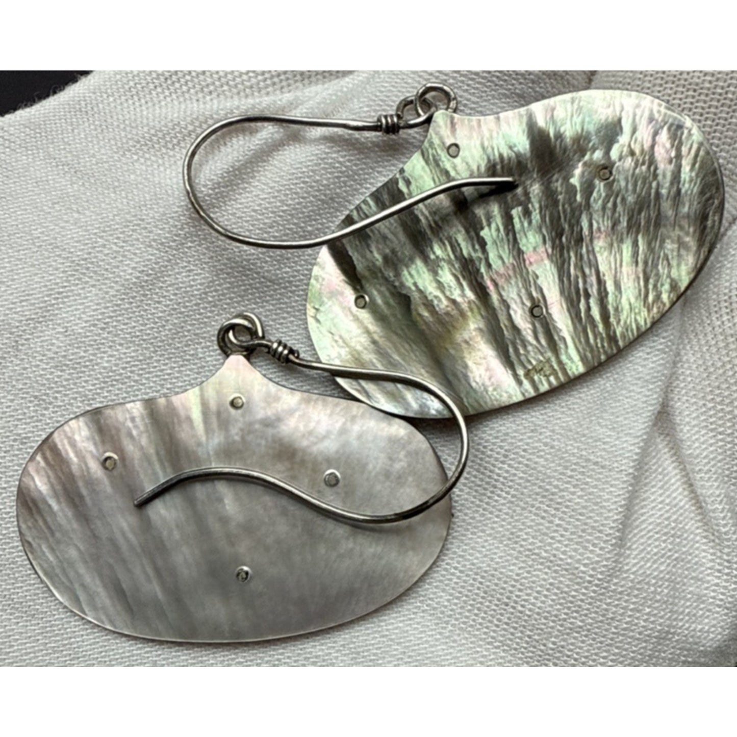 Vintage Sterling Silver Overlay Shell Nacre Earrings Large Ornate Filigree