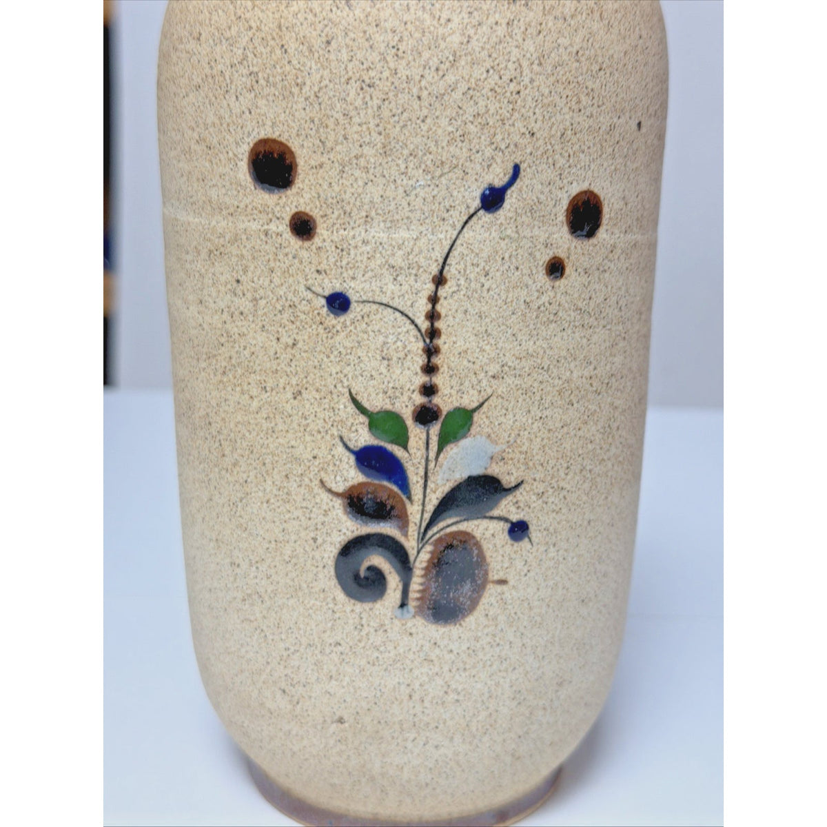 Vintage Tonala Folk Art Netzi Mexican Pottery Sandstone Vase Bird Flower Signed