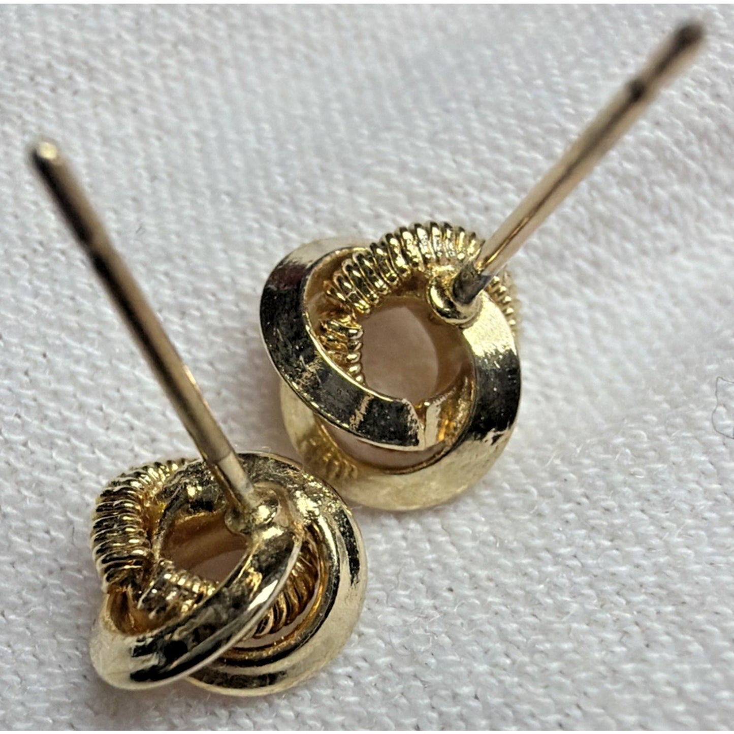 Vintage Gold Plate Love Knot Earrings Textured Smooth Twisted Rope Stud Post
