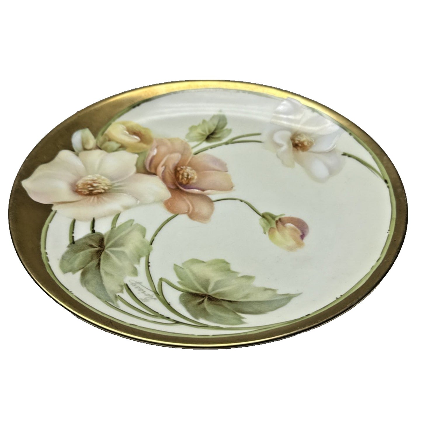 Old RS Prussia Germany Hand Painted Cabinet Plate Gold Floral Signed