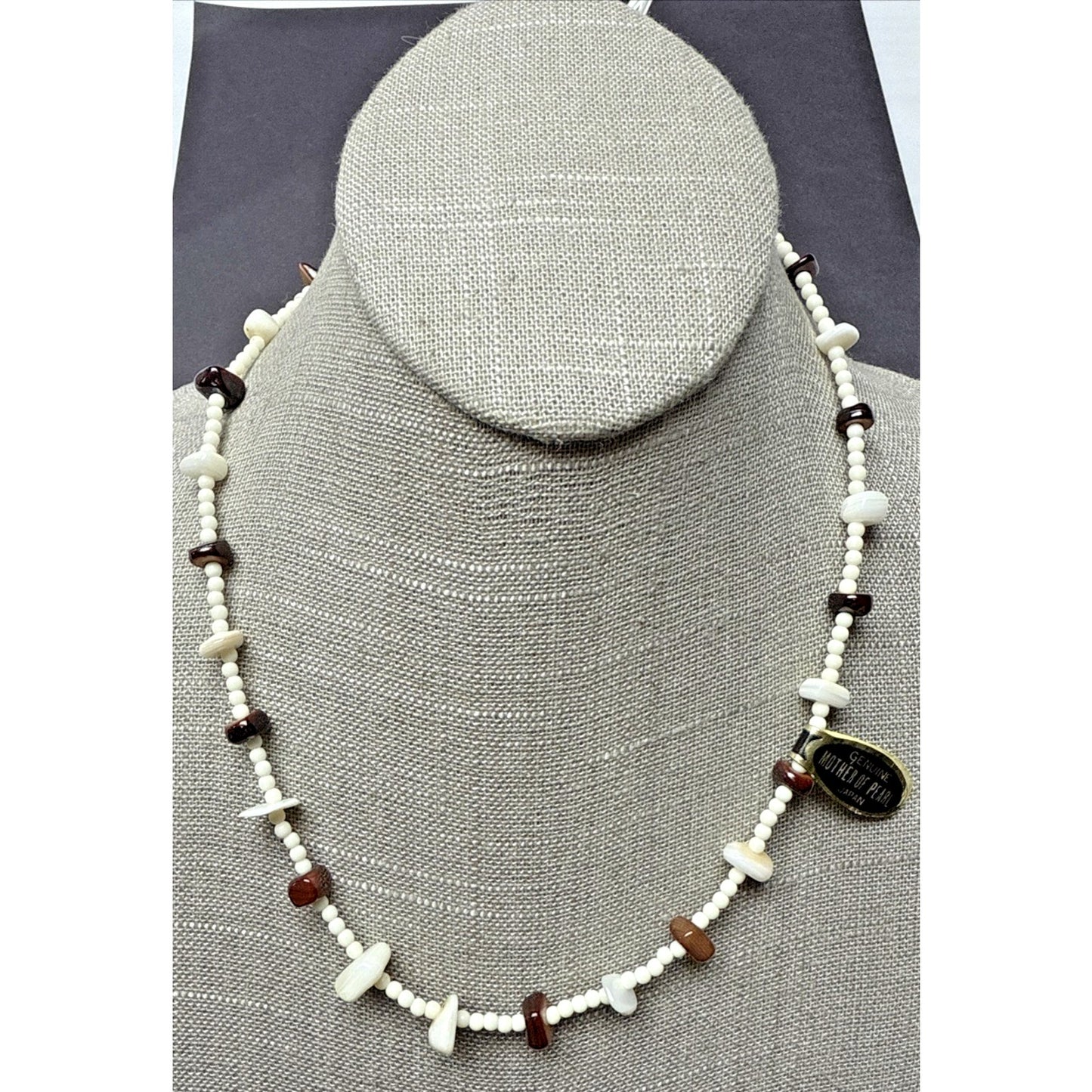 Vintage Mother of Pearl Strand Necklace Beaded Tags