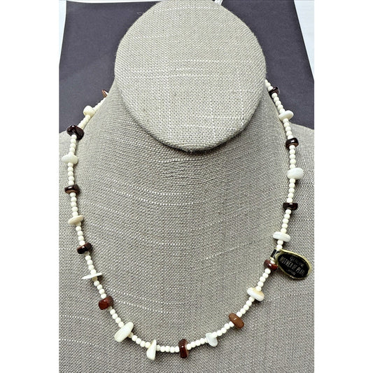 Vintage Mother of Pearl Strand Necklace Beaded Tags