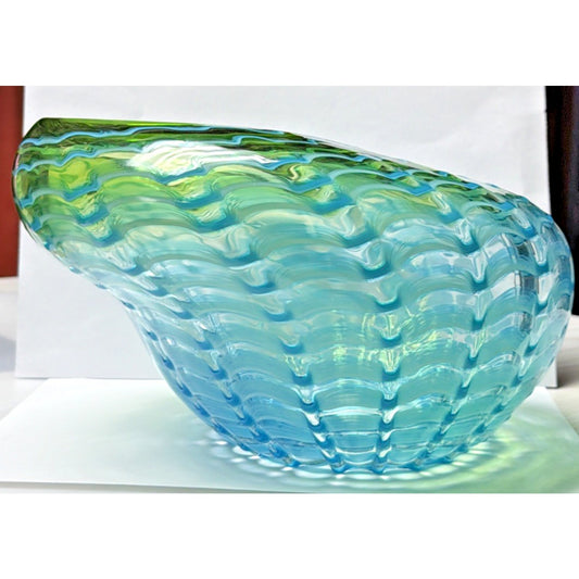 Dale Tiffany Waterfront Hand Blown Art Glass Green Blue Favrille Vase Bowl
