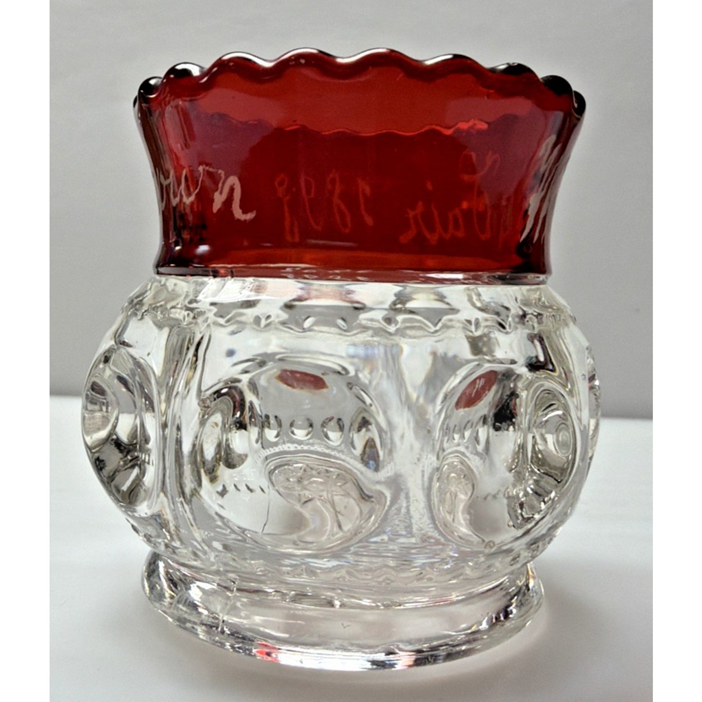 EAPG Adams Glass Xlcr Ruby Flash Kings Crown Thumbprint Spooner Worlds Fair 1893