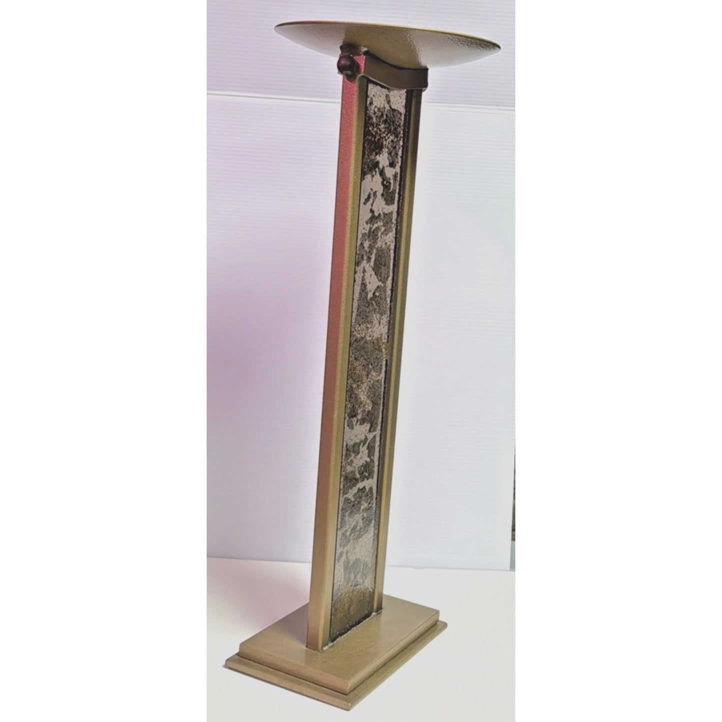 MCM Tony Evans Designs California Smoky Glass Metal Pillar Abstract Holder As Is