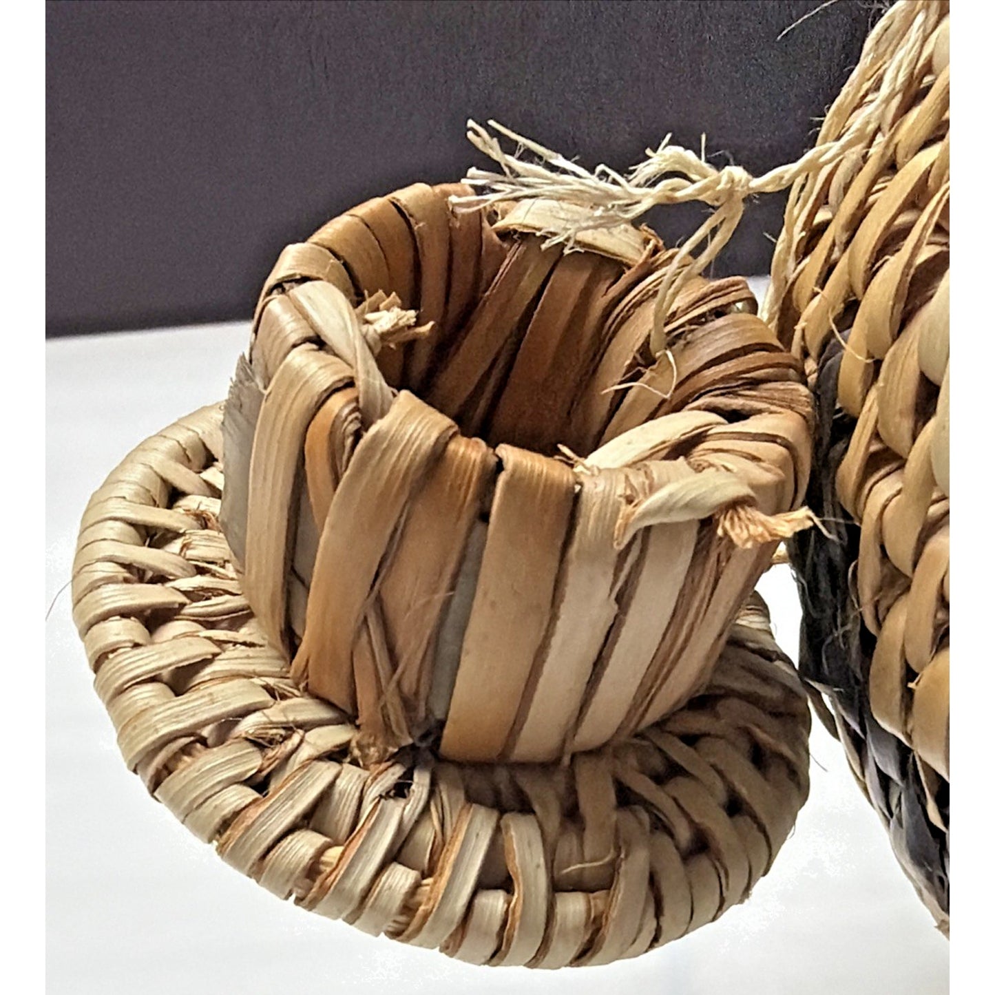 Zulu Palm Fiber Herb Basket With Lid South Africa Handwoven Geometric Pattern