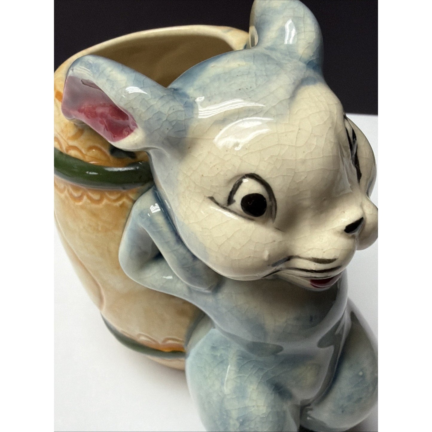 Vintage MK Japan Anthropomorphic Bunny Rabbit Ceramic Barrel Egg Vase Easter