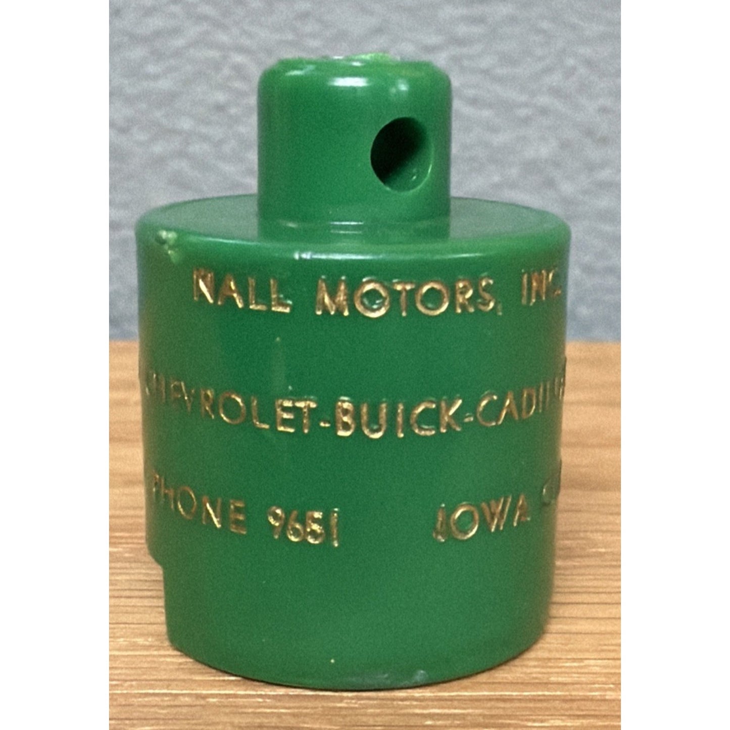 Vtg Figural Gas Can Keychain Advert Nail Motors Chev Buick Cadillac Iowa City