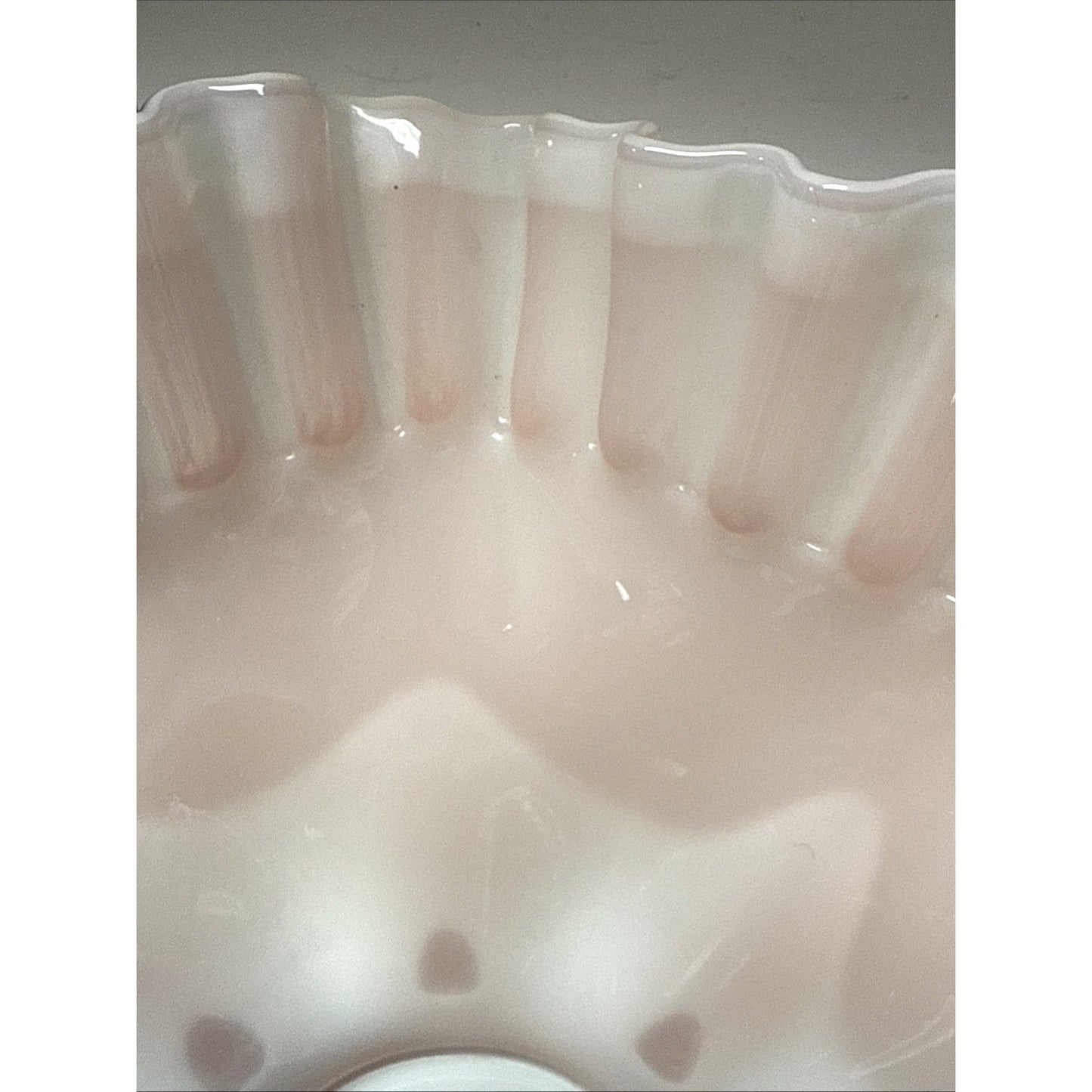 Vintage Fenton Glass Rose Overlay Pink Melon Bowl Crimped Wavy Edge