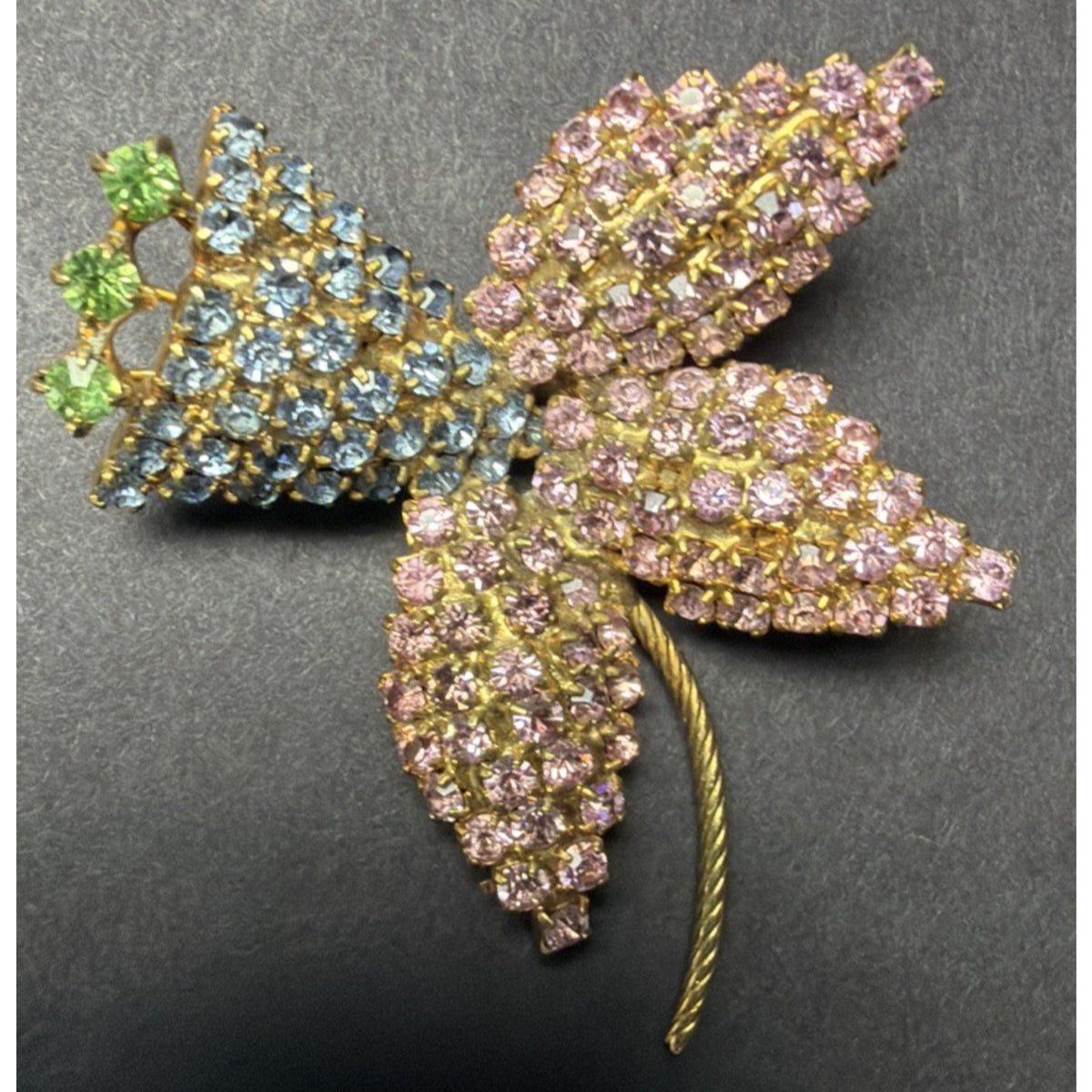 Vtg Unsigned Hobe Pave Crystal Fuchsia Flower Brooch UV Reactive As Is Damage