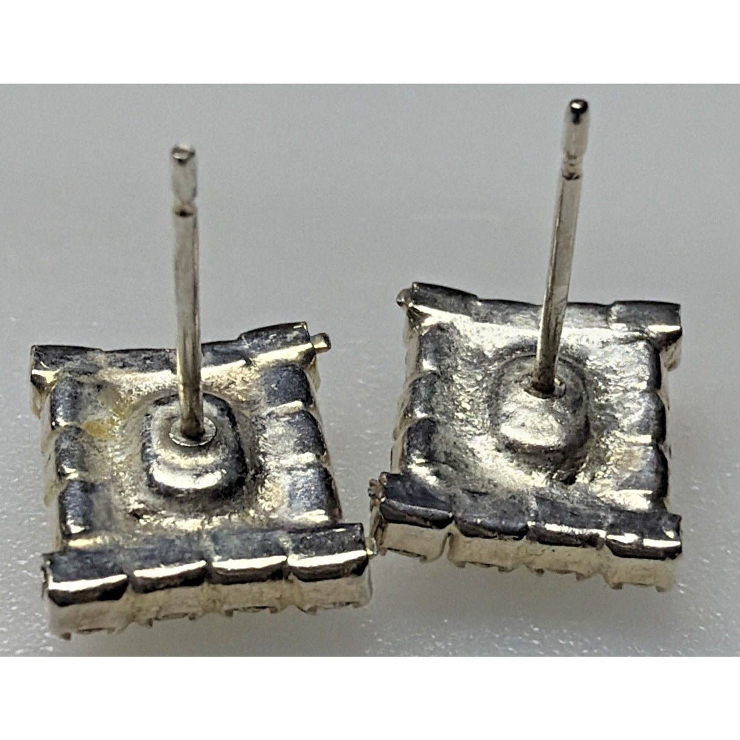 Vintage Emerald Cut Baguette Rhinestone Halo Cluster Pierced Earrings Prong Stud