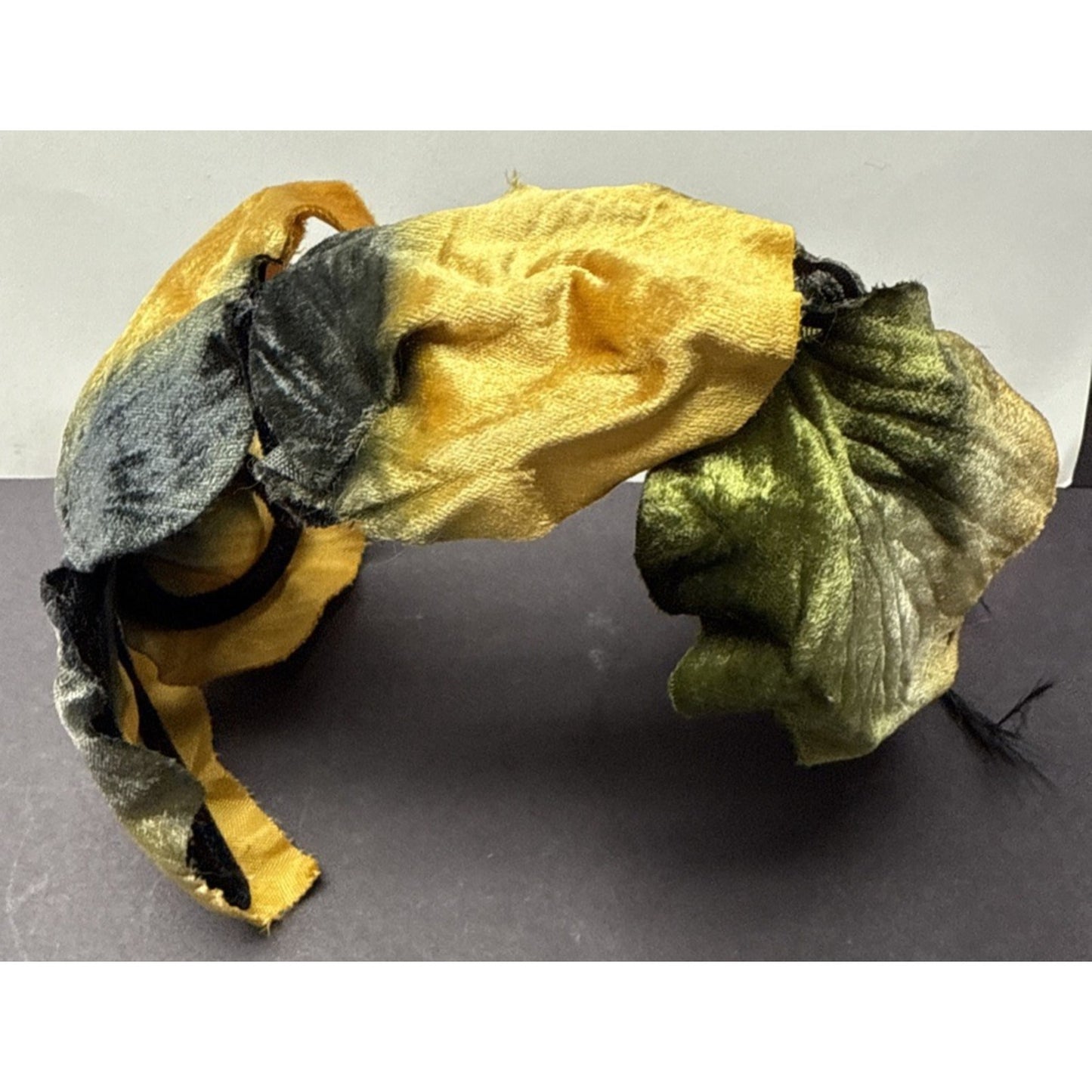 Vintage Metallic Velvet Maple Leaf Half Hat Fascinator Gold Black Feather