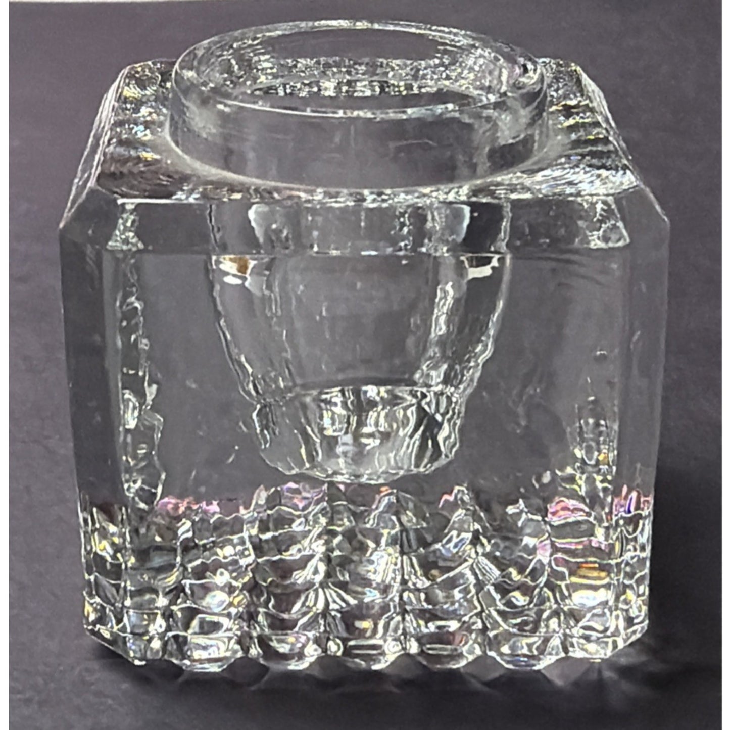 Antique Early American Glass Inkwell Pebbled Bottom Textured Block Lip