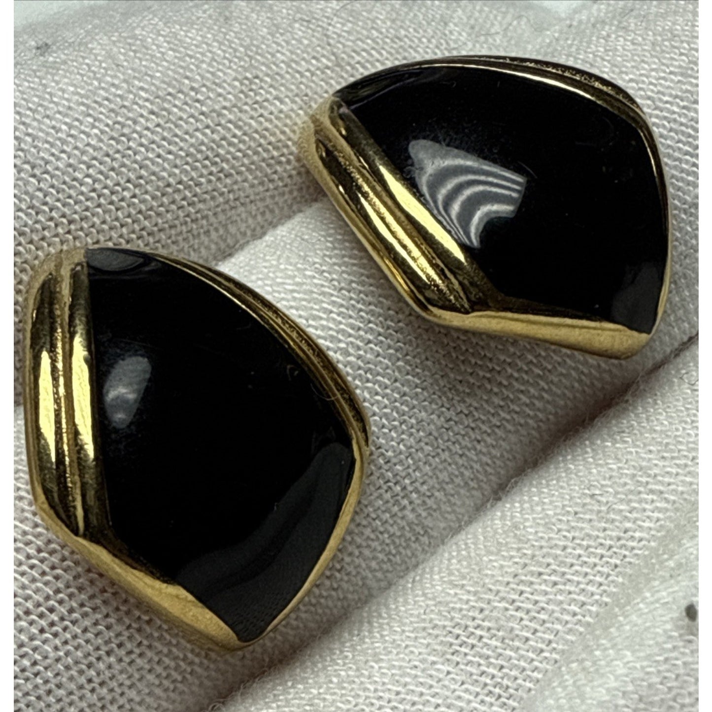 Vintage Monet Gold Tone Black Enamel Kite Shaped Earrings