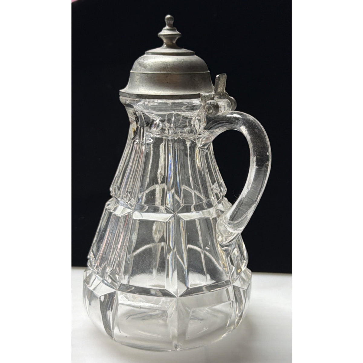 EAPG Unidentified Squares Molasses Can Syrup Dispenser Pewter Lid Spout
