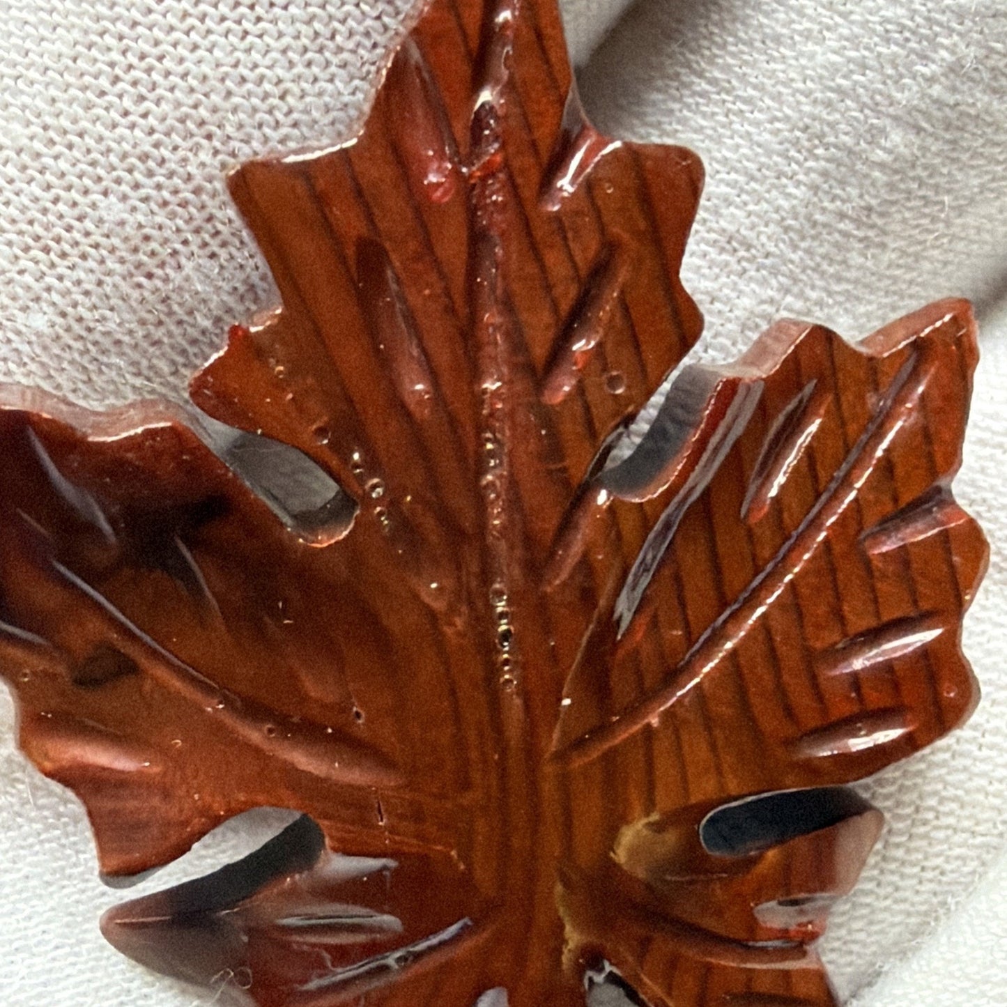 Vintage Carved Wood Maple Leaf Brooch Pin As Is