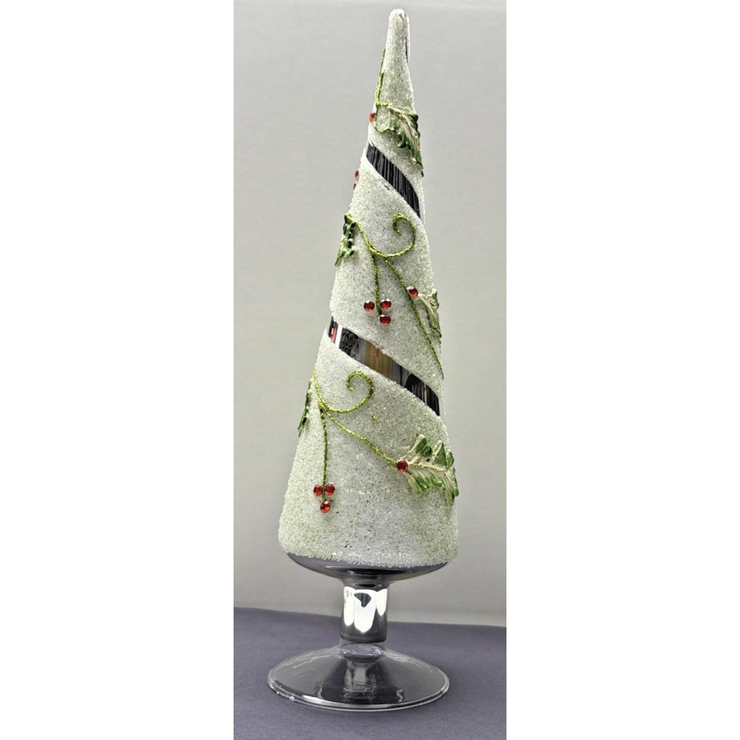 Mercury Clear Glass Light Up Christmas Tree Glass Beads Holly Berry Leaves As Is