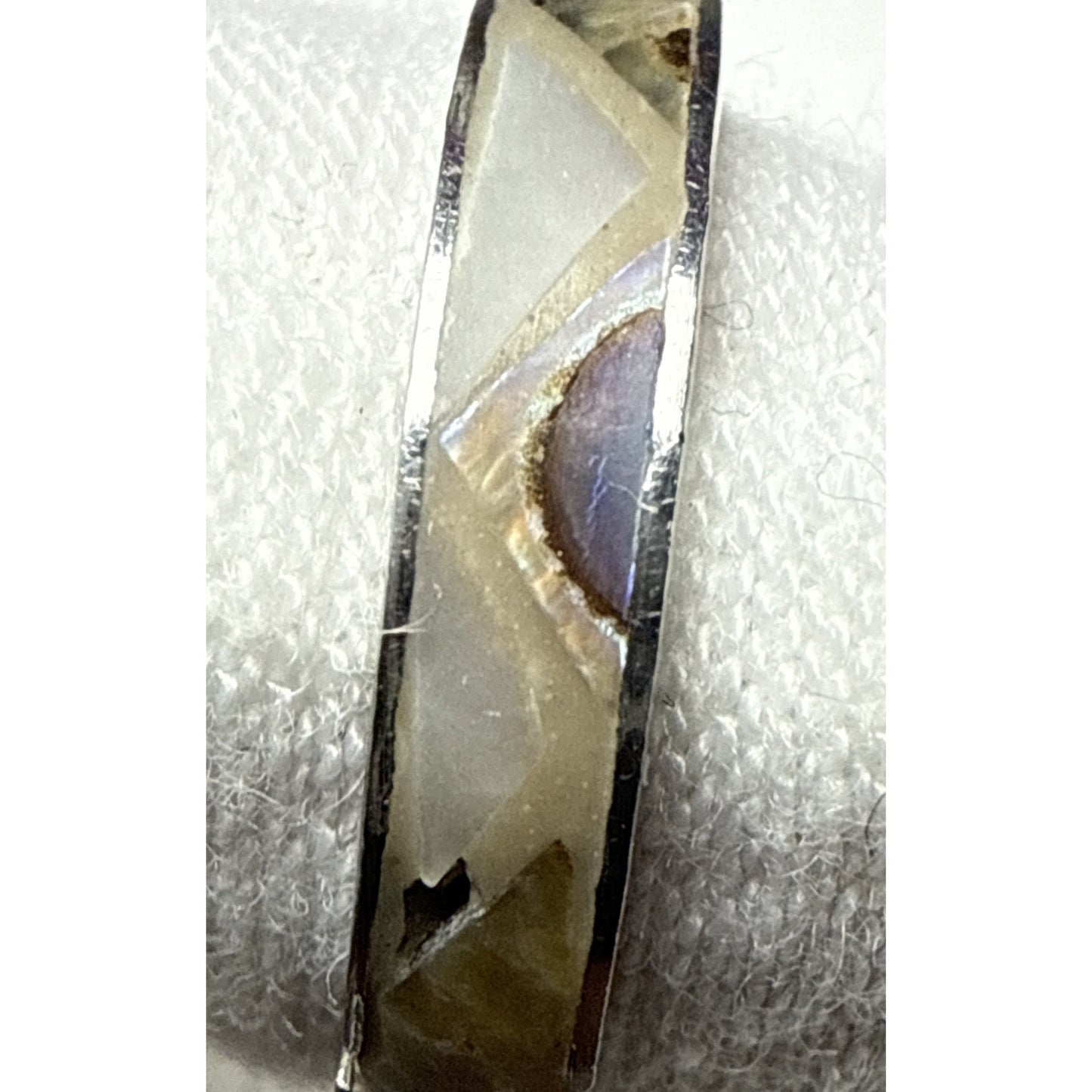 Vtg Southwest Sterling Silver Inlaid Mother of Pearl Ring Zig Zag Sz 5.5 As Is