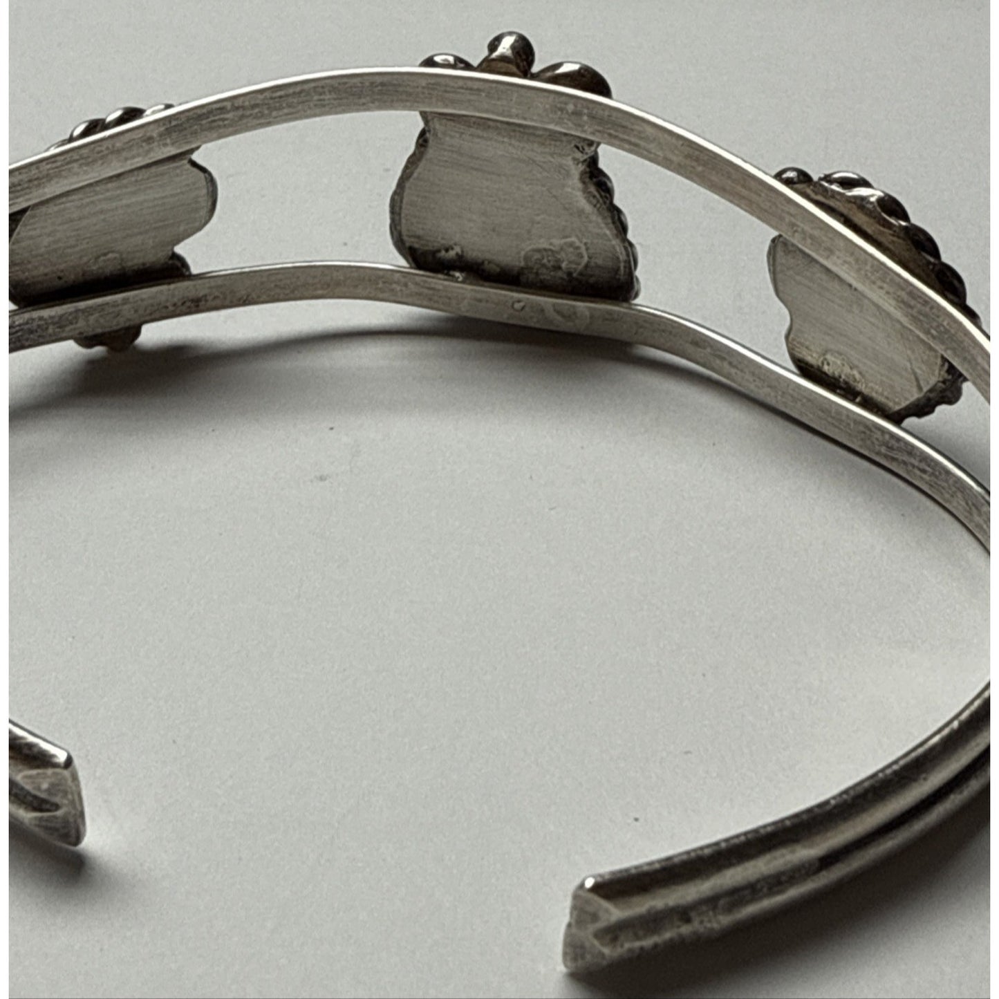 Vintage Native Sterling Silver Turquoise Cuff Bracelet Ornate 3 Stone As Is