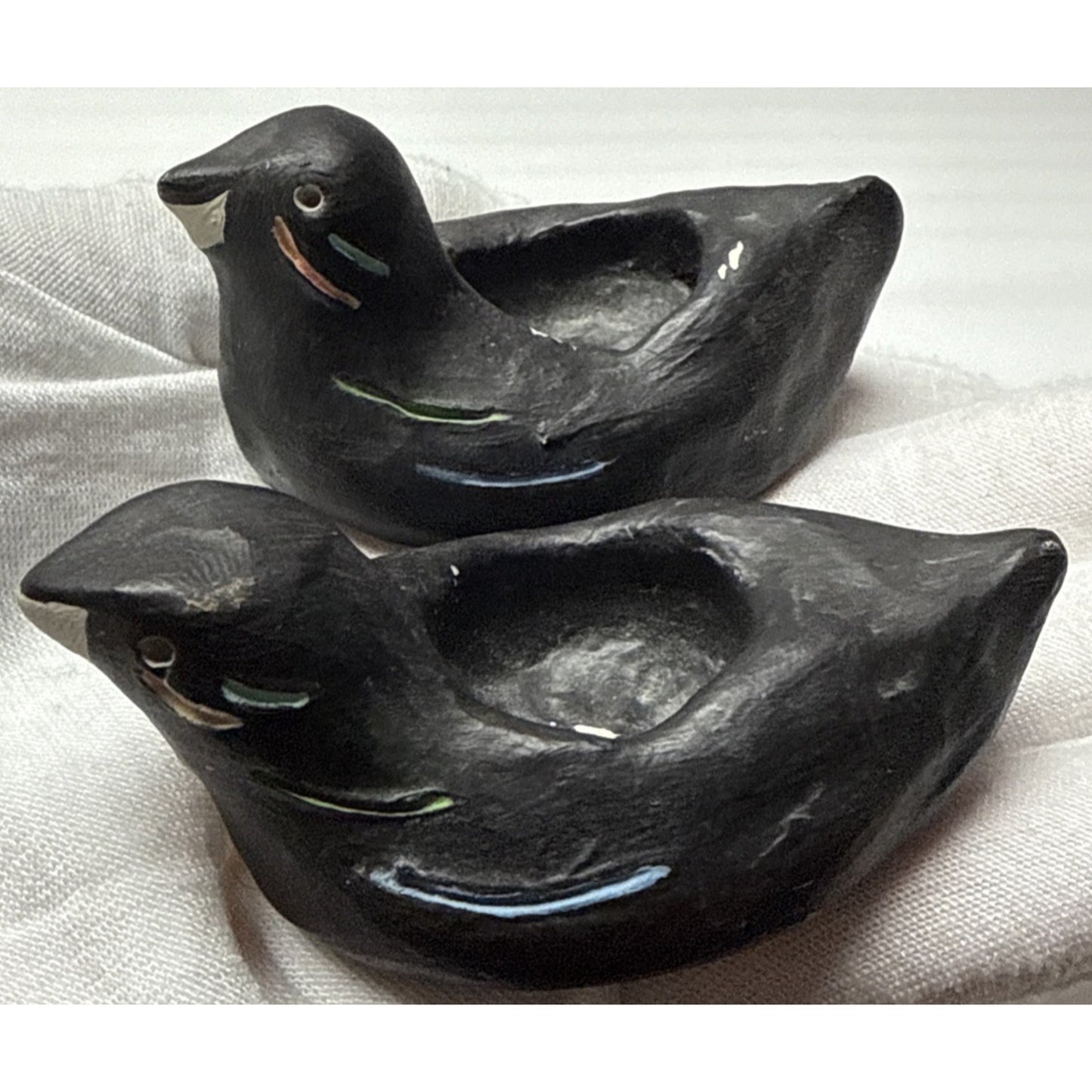 Vtg Lot of 2 Hand Made Pottery Clay Ceramic Bird Candle Holders Painted As-Is