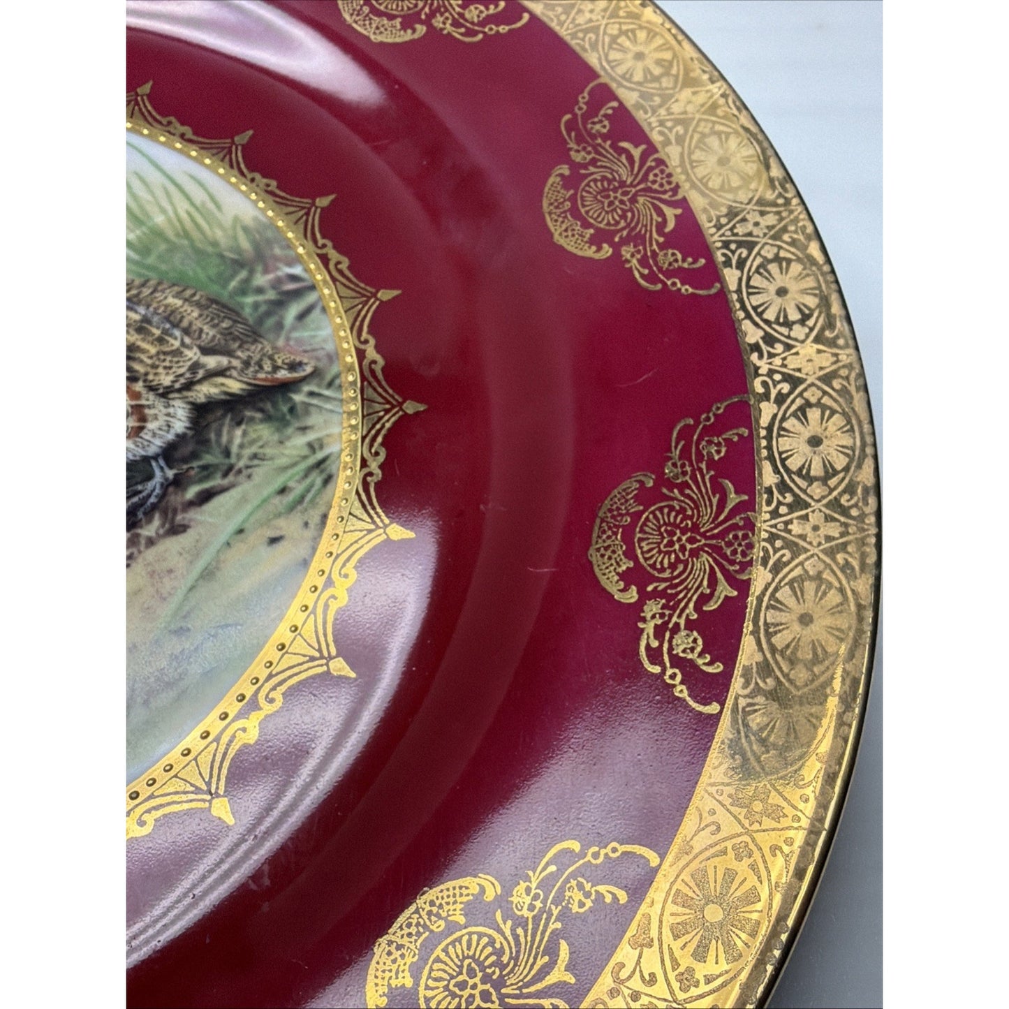 Vintage STW Bavaria Game Plate Pink Fuchsia Quail Gold Gilt Trim Ornate