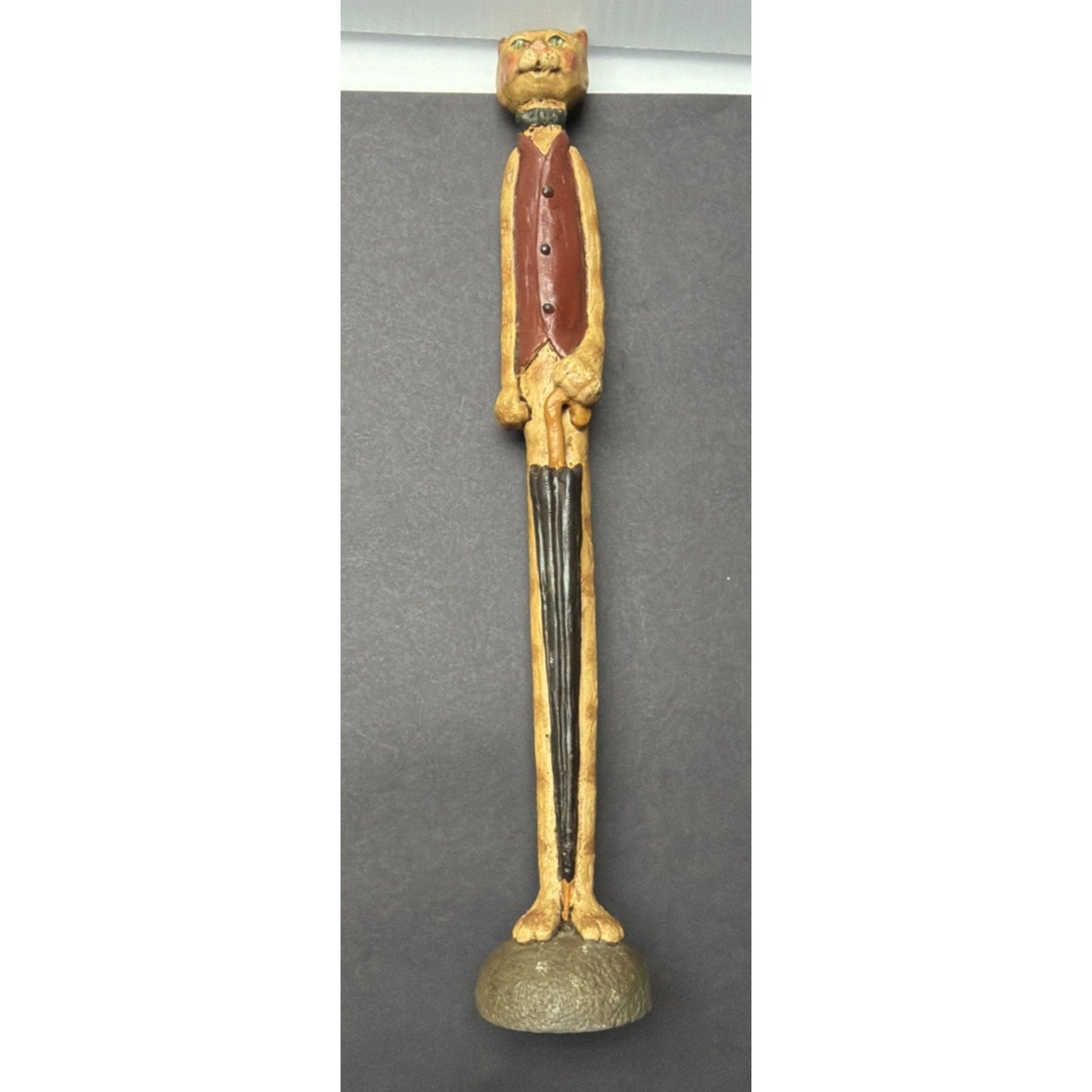Vintage Folk Art Jim Shore Pencil Cat Man With Umbrella JS As Is
