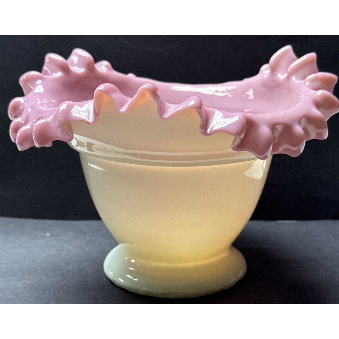 Victorian Peach Blow Vase Bowl Crimped Edge Enameled Floral Footed Signed As-Is