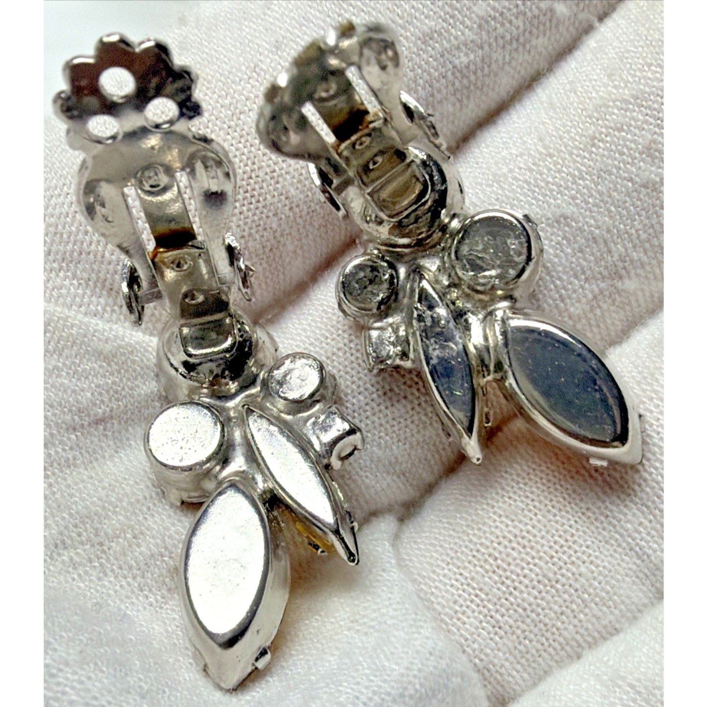 Juliana Smoke Gray Aurora Borealis Amber Topaz Rhinestone Spray Clip Earrings