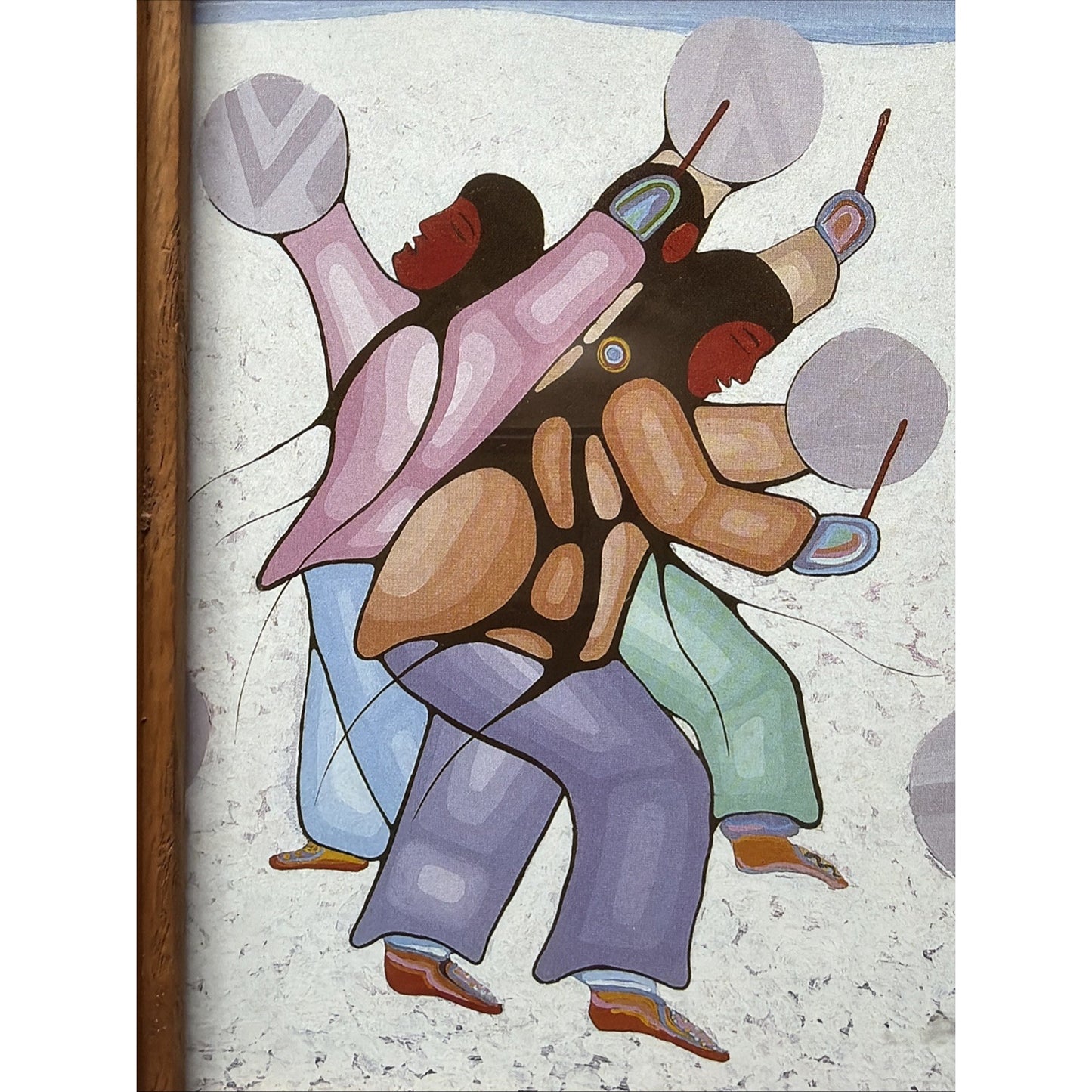 Vtg Cecil Youngfox Canadian Native Art Snow Singers Signed Wood Frame As Is