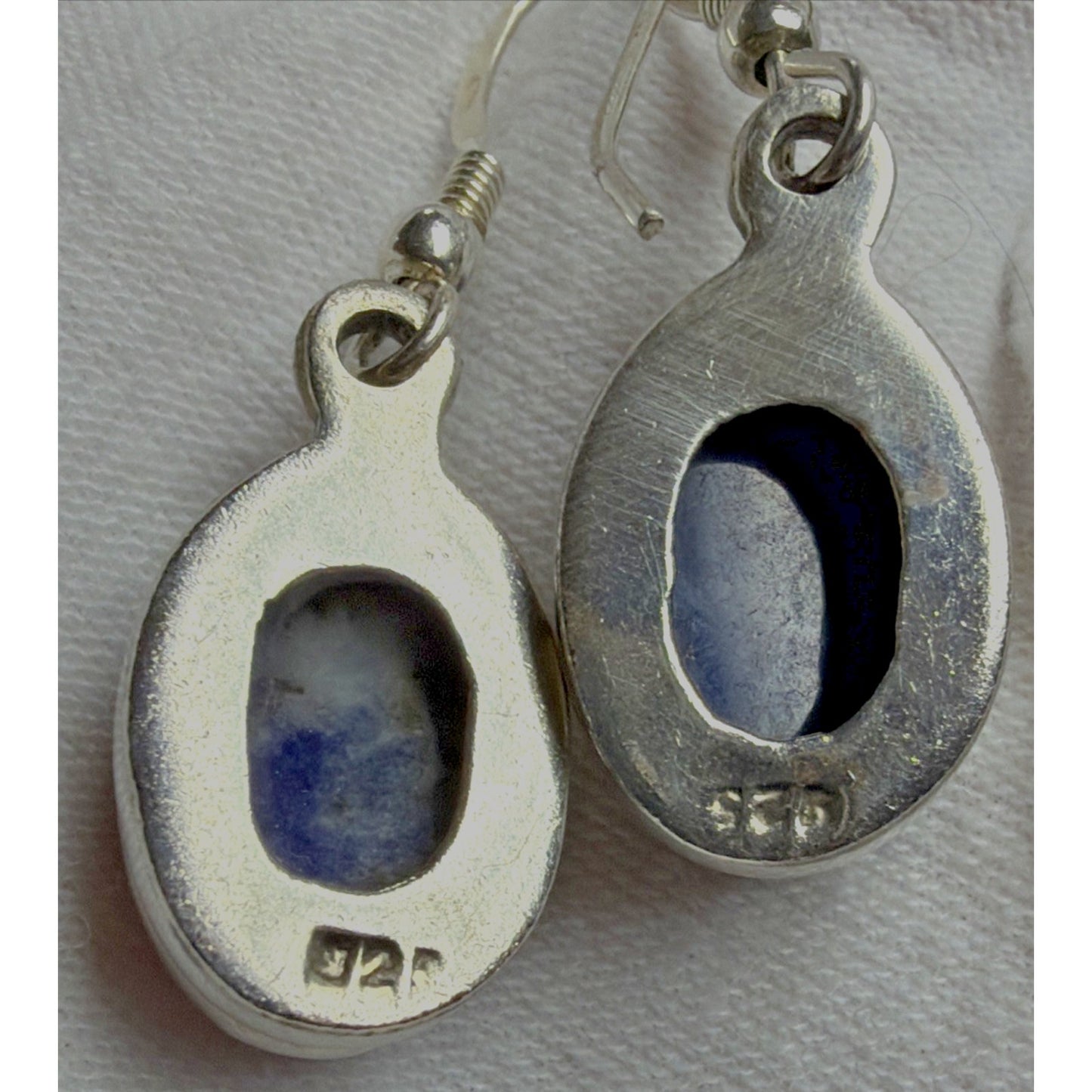 Vintage Sterling Silver Oval Sodalite Cabochon Dangle Drop Earrings Hook 6.13g