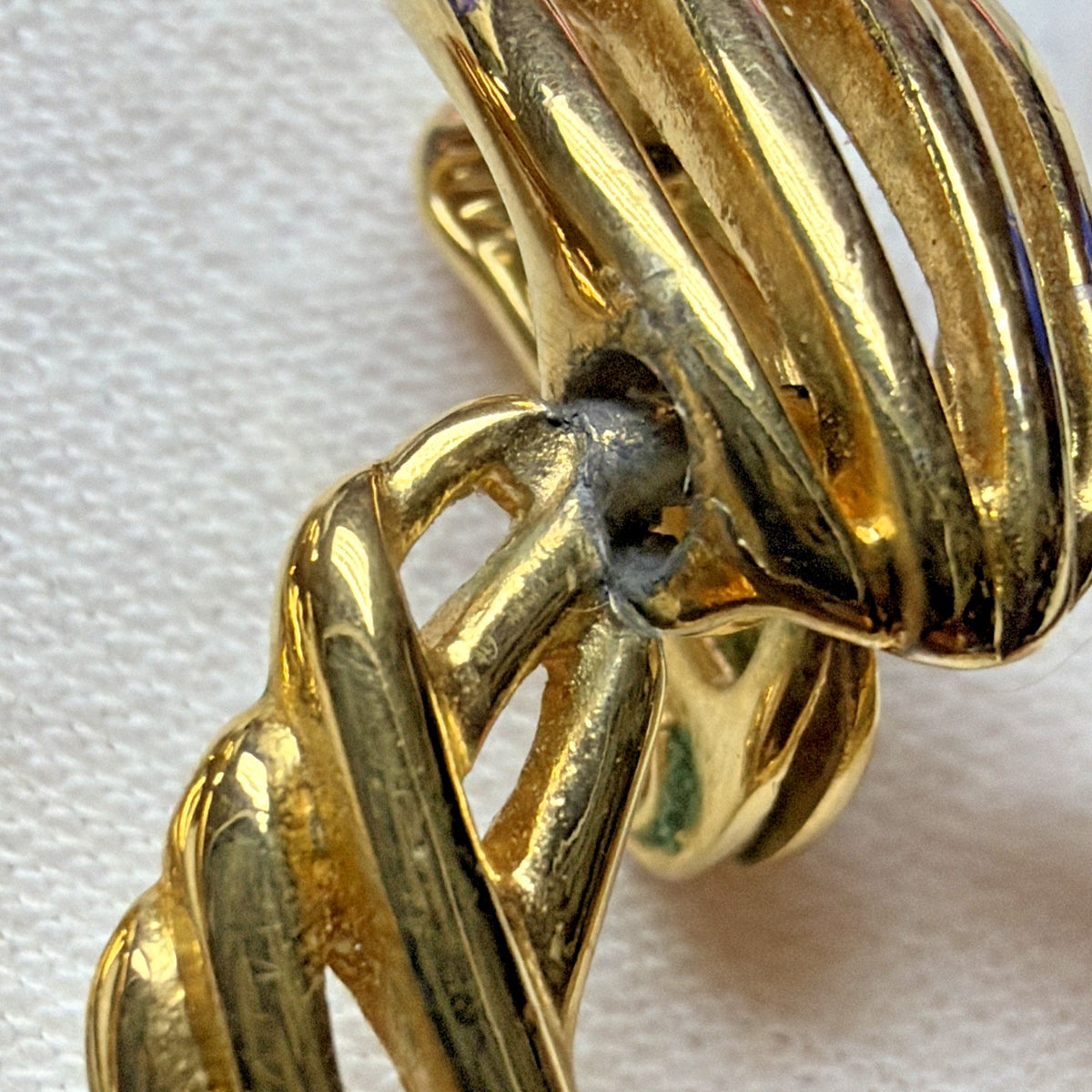 Vintage Monet Earrings Gold Tone Door Knocker Dangle Clip On Triple Hoop