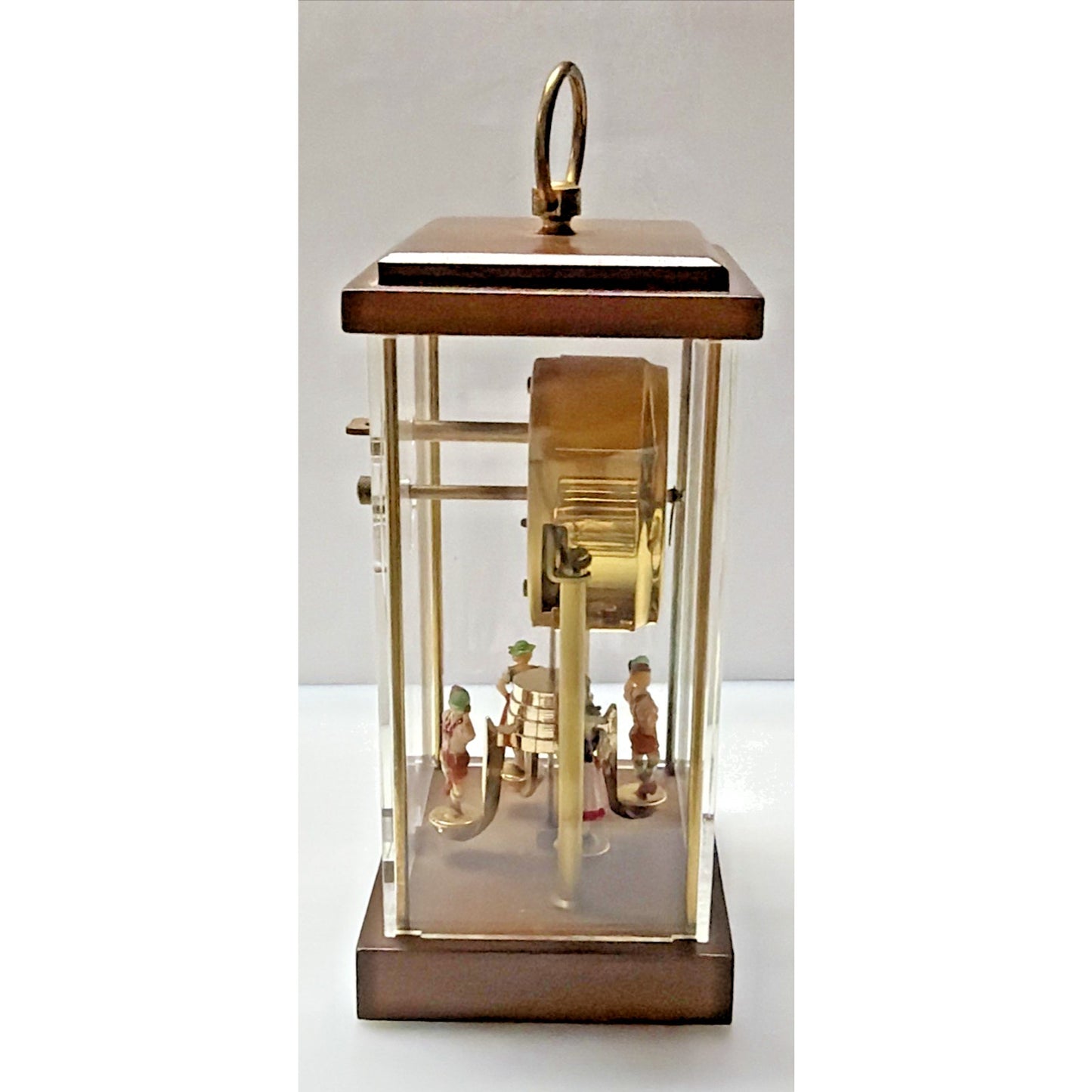 Schmid West Germany Wind Up Mantel Clock Torsion Pendulum Glass Wood Case As Is