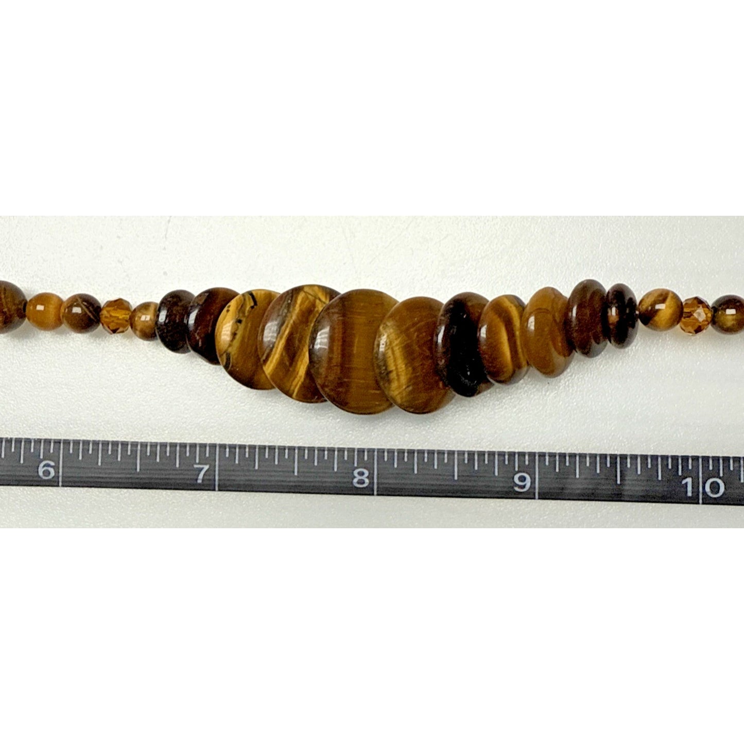 Vintage Tiger Eye Graduated Bead Collar Necklace Large Disc Toggle Layered As Is