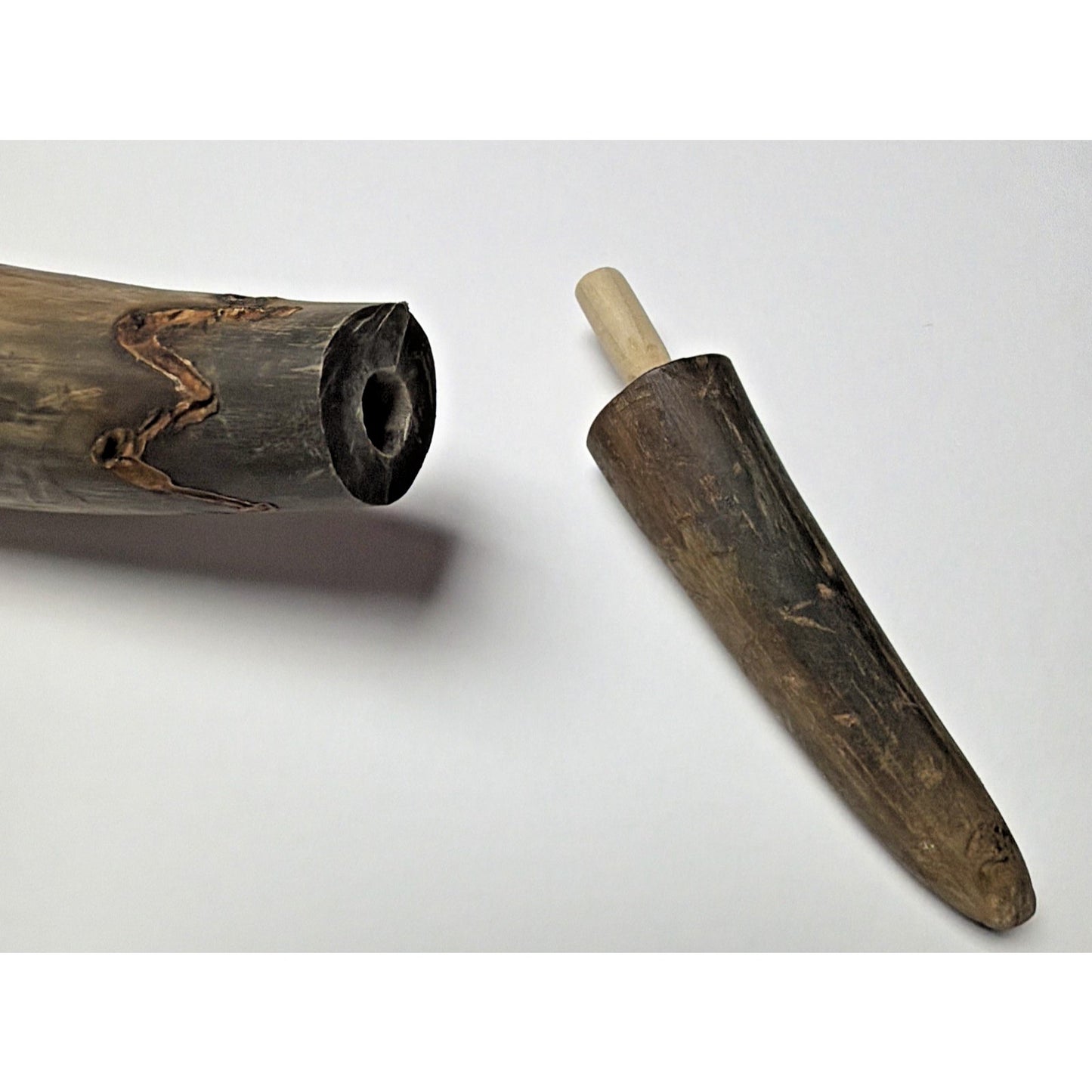 Old Powder Horn Vessel Branded Scrimshaw Engraved Symbols Initials As Is Read