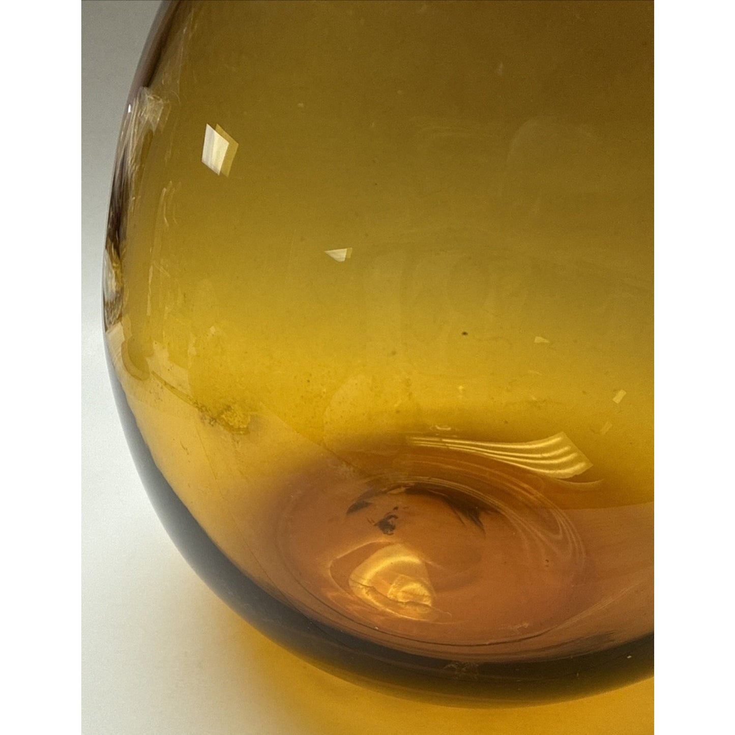MCM Empoli Glass Honey Amber Decanter Ewer Pitcher Italy Handle 15" Tall As-Is