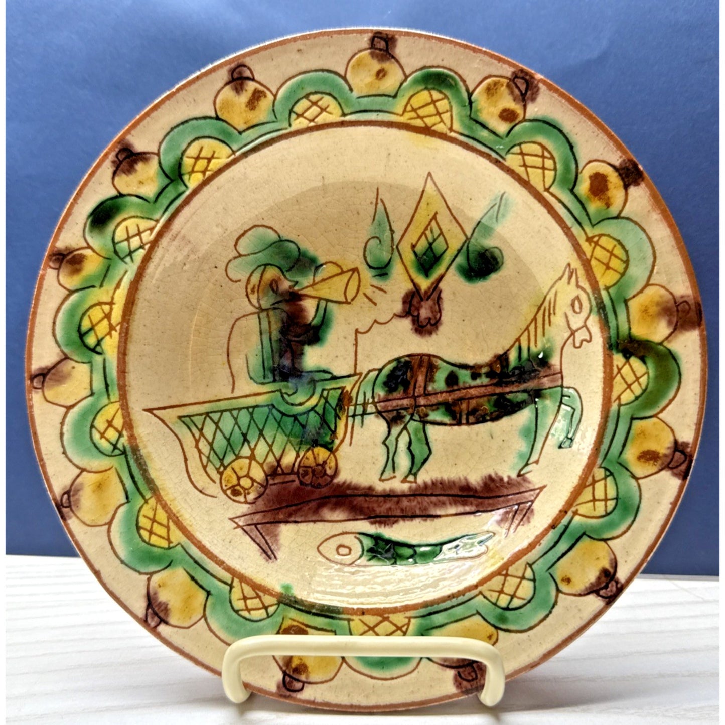 Vintage Folk Art Hutsul Hucul Plate Clay Hand Painted Bowl Plate Hanging