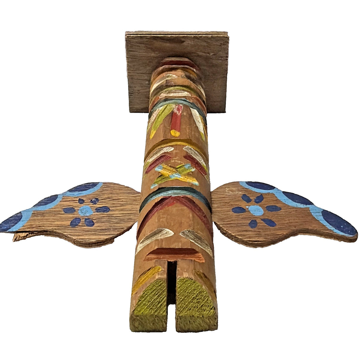 Vintage Chippewa Wood Carved Totem Pole Hand Painted As Is