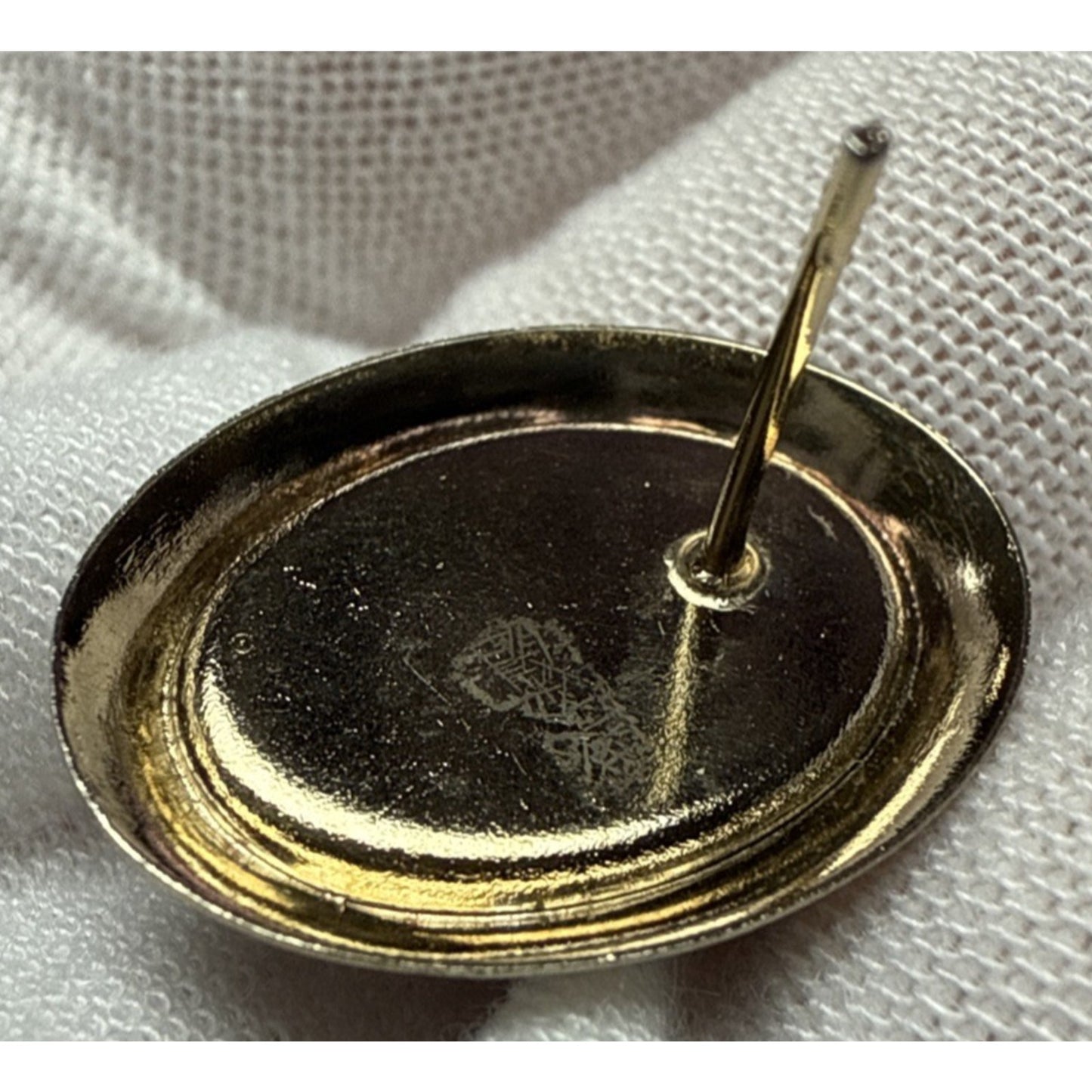 Vintage Gold Tone Metal Hematite Cabochon Earrings Oval Post Stud Large As-Is