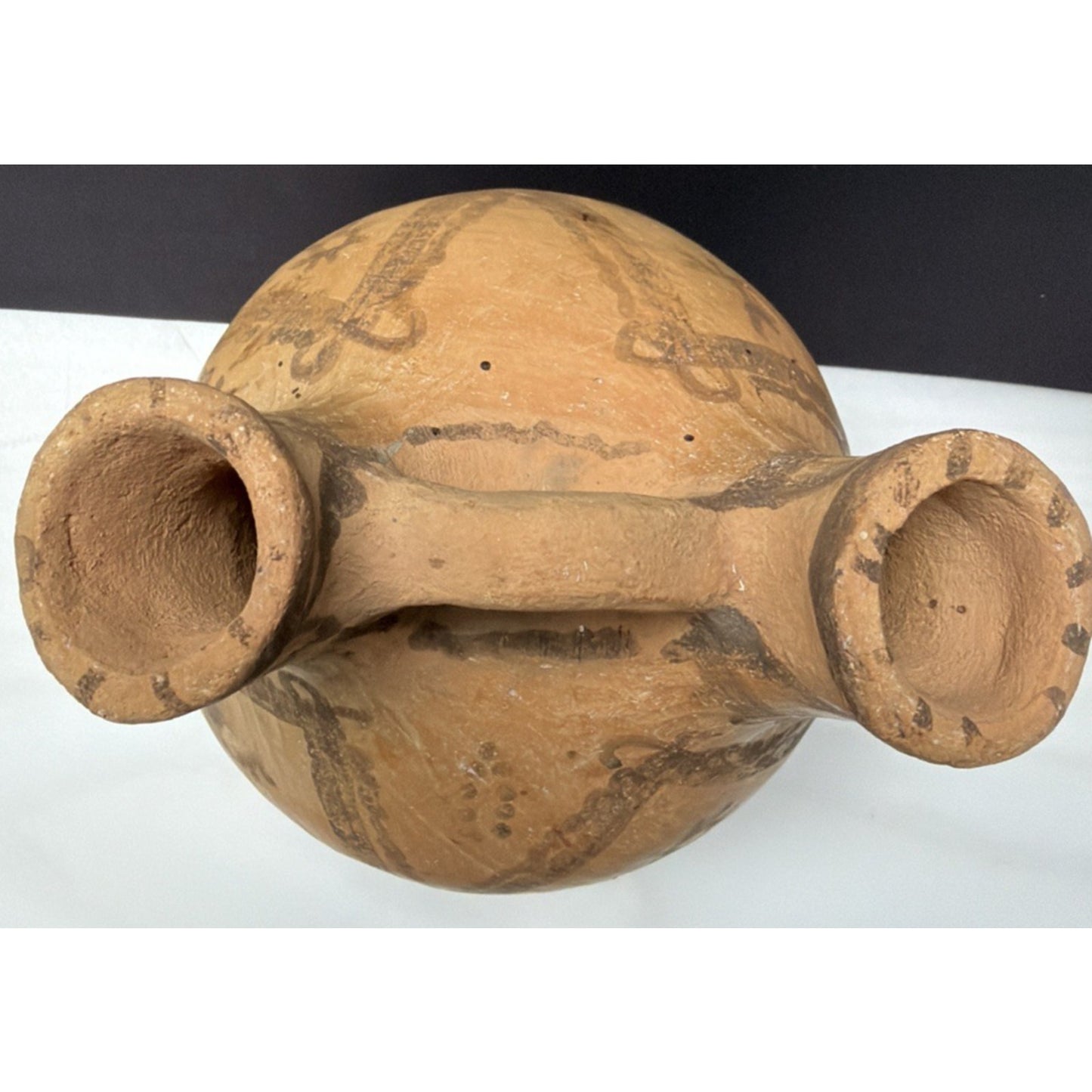 Old Berber Moroccan Pottery Vessel Double Spout Jug Hand Drawn Painted As Is